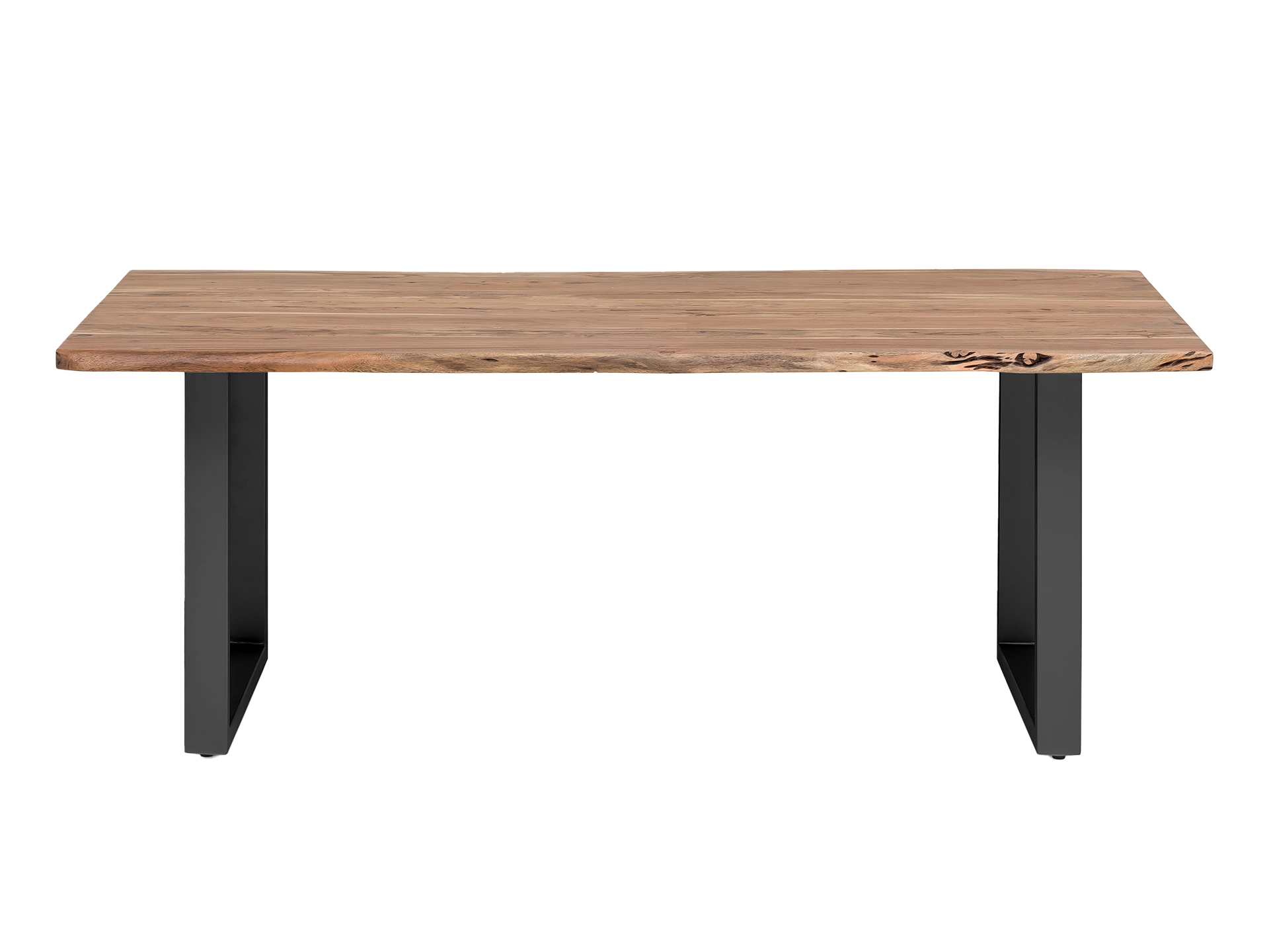 Mehrere moderne Holztische (Esstische) in hellem Studio‑Ambiente, naturfarbene Oberflächen und minimalistische Beine.