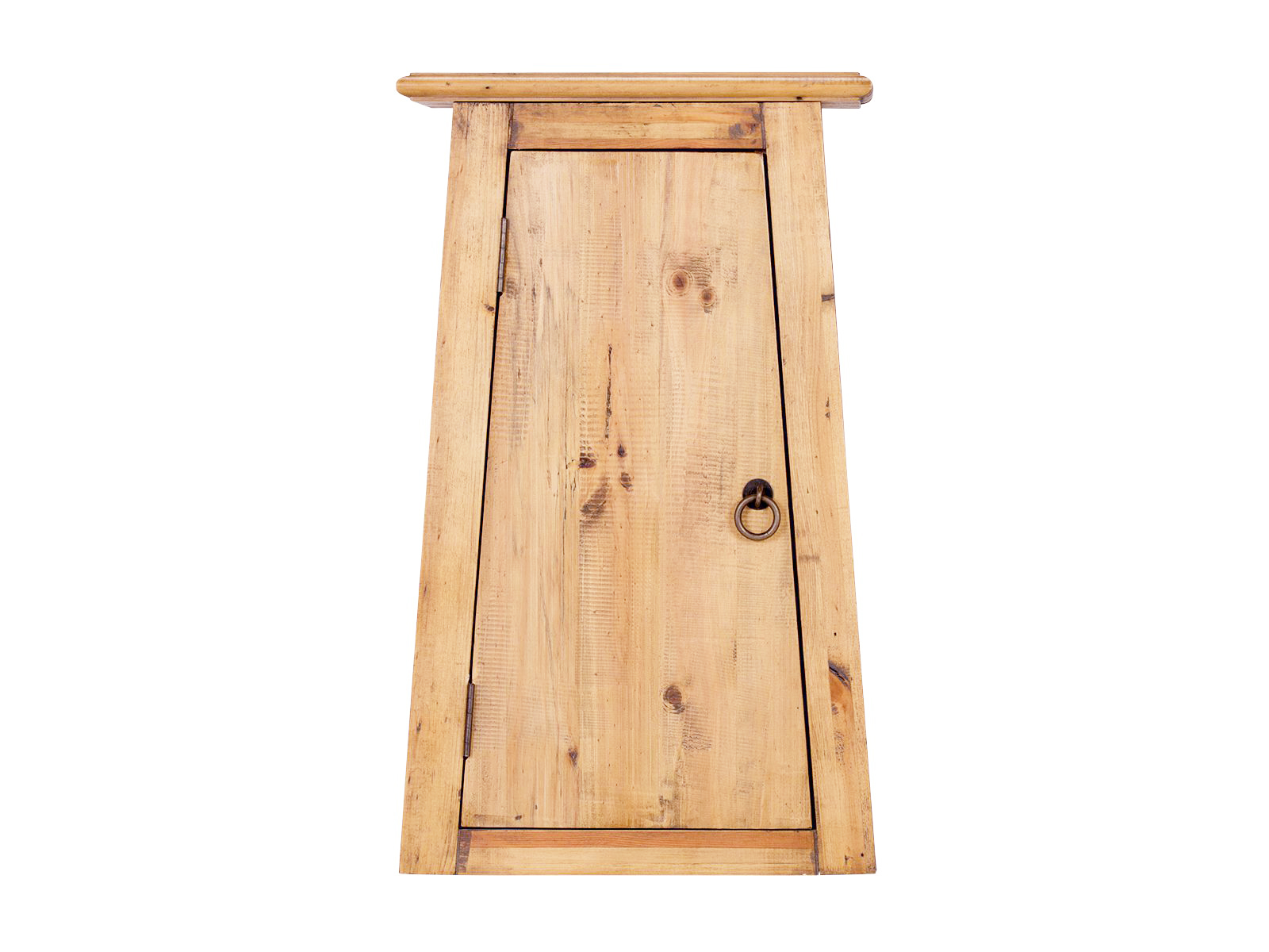Hängeschrank Rangun aus lackierter, recycelter Pinie in Braun – Freisteller Frontansicht, 42×70×22 cm, links angeschlagene Tür