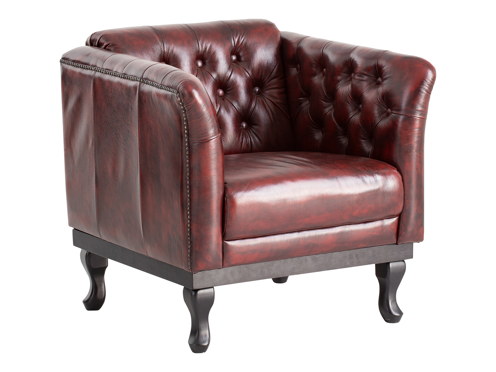 Sessel Chesterfield Dover Echtleder rot 84x80x84 Schrägansicht