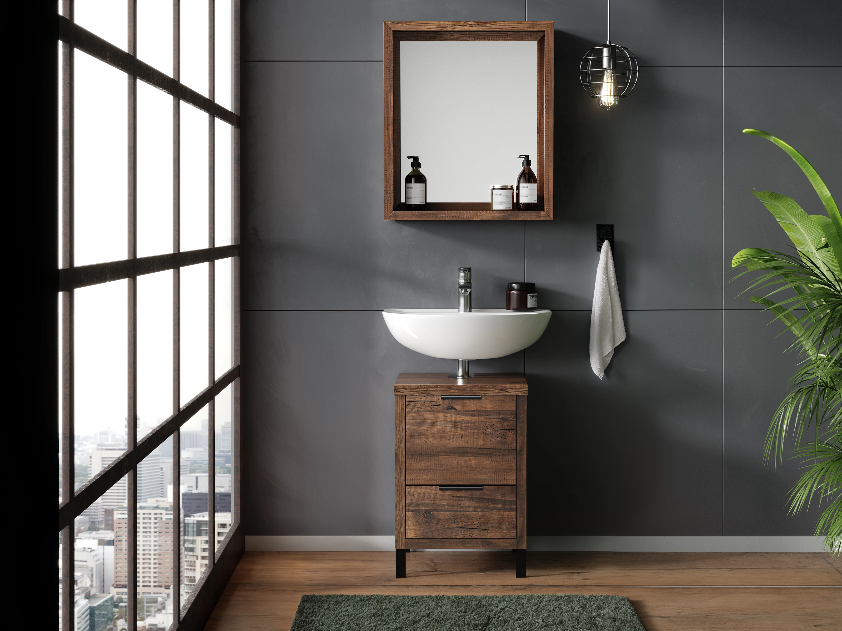 Spiegel Sydney Pinie 56x65 Waschbeckenunterschrank Sydney Pinie schmal