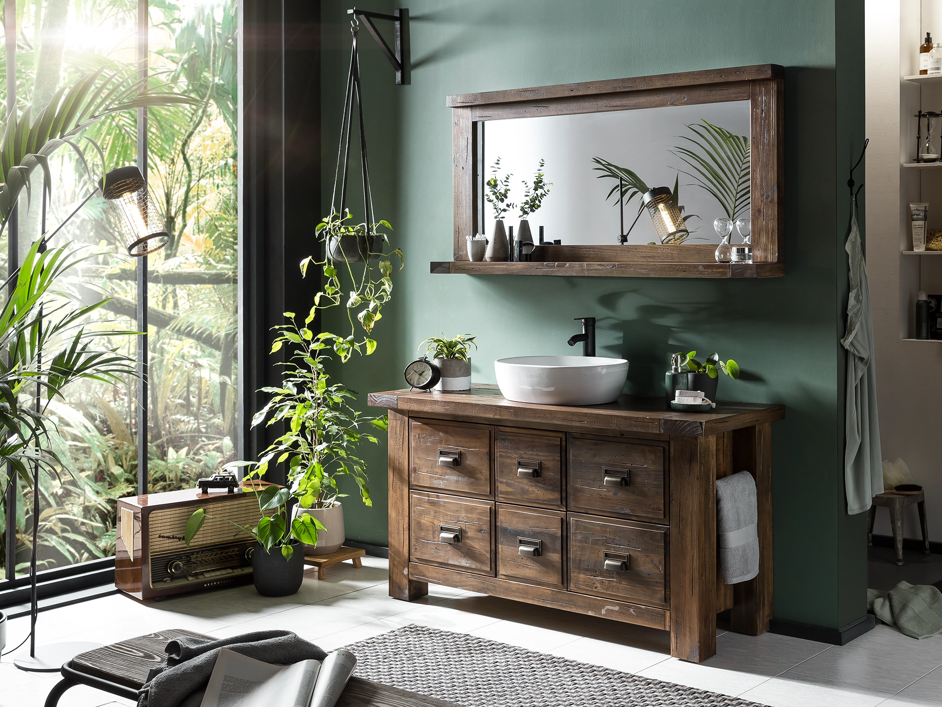 Cancun Garten-Lounge aus Teakholz mit Polsterstühlen und Tisch auf sonniger Terrasse, natürliche Farbtöne