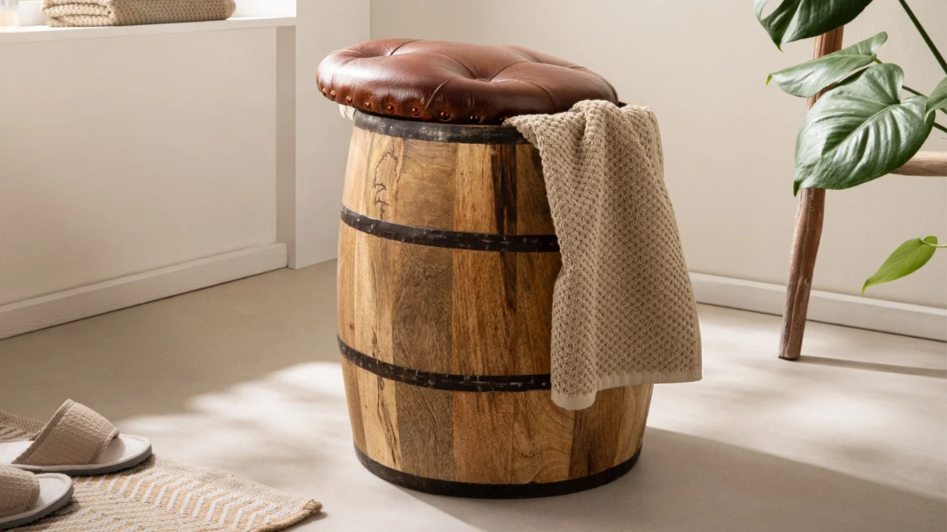 Rustikaler Holz-Recyclingbehälter im Fass-Design, natürliche Holzoptik für Küche, Büro oder Garten