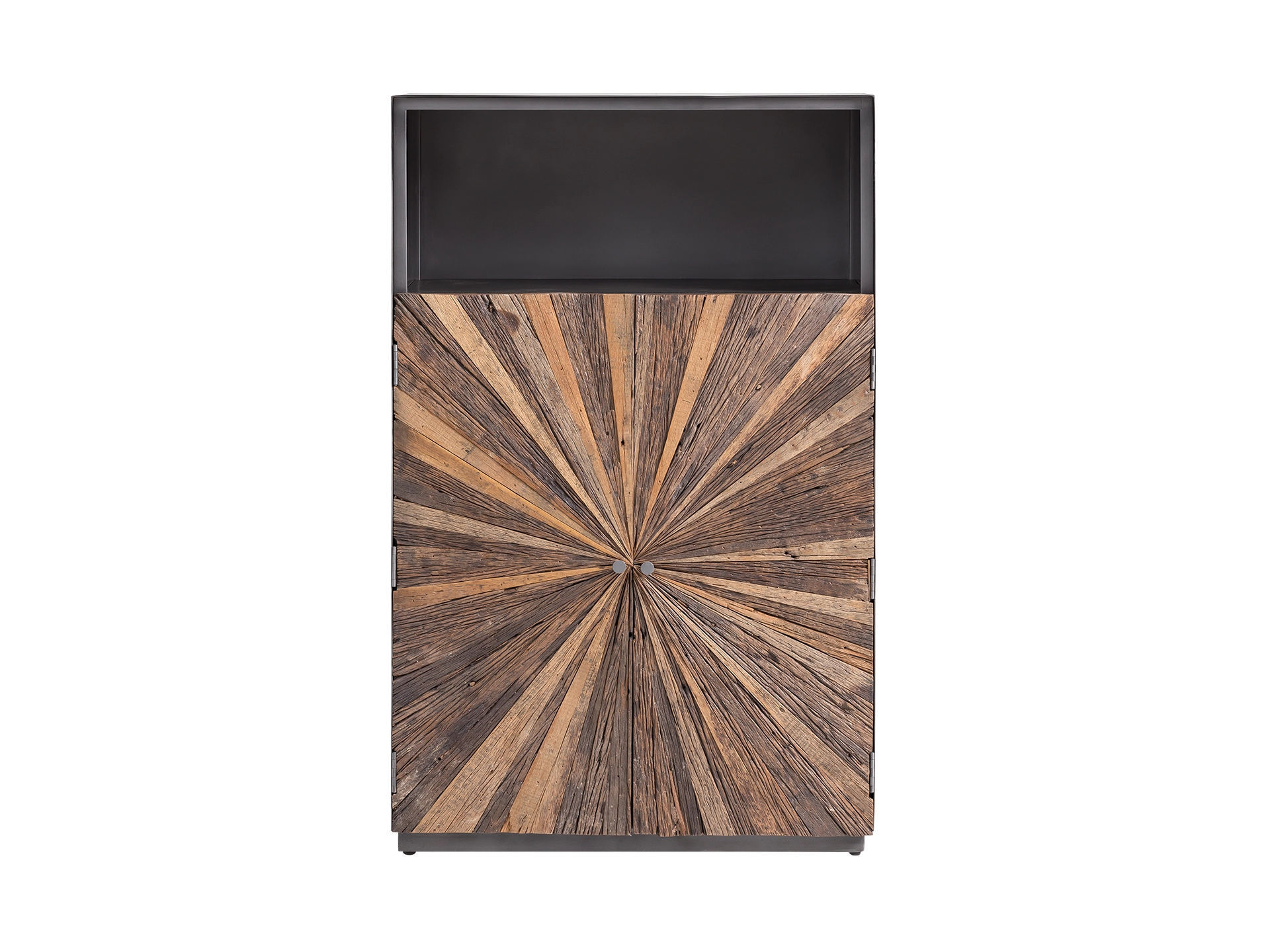 Modernes Highboard in Holzoptik im minimalistischen Wohnzimmer: Sideboard-Design, Stauraum, warme Holzfarben