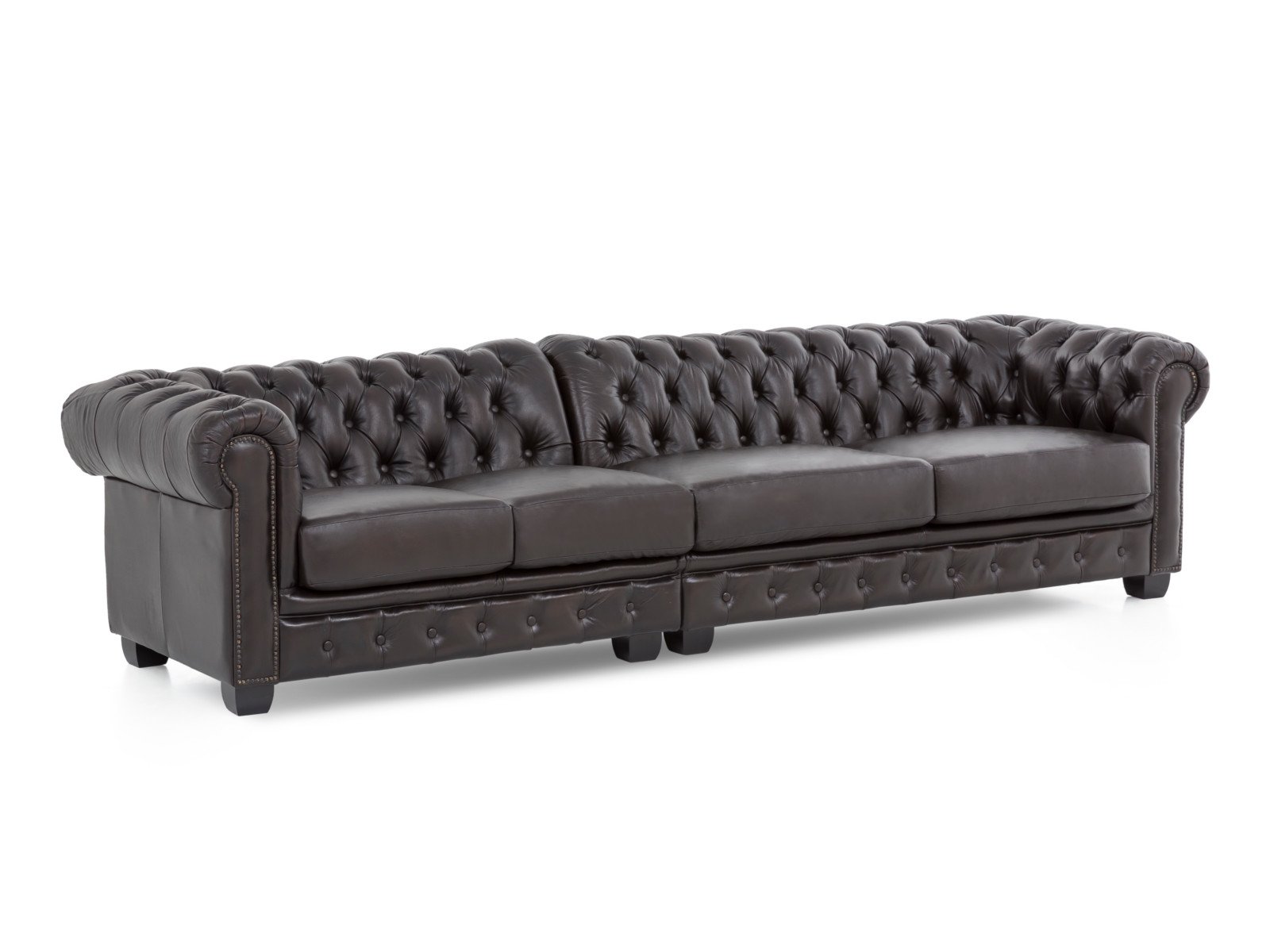 Sofa Chesterfield 5-Sitzer Echtleder braun 310x72x100 Schrägansicht