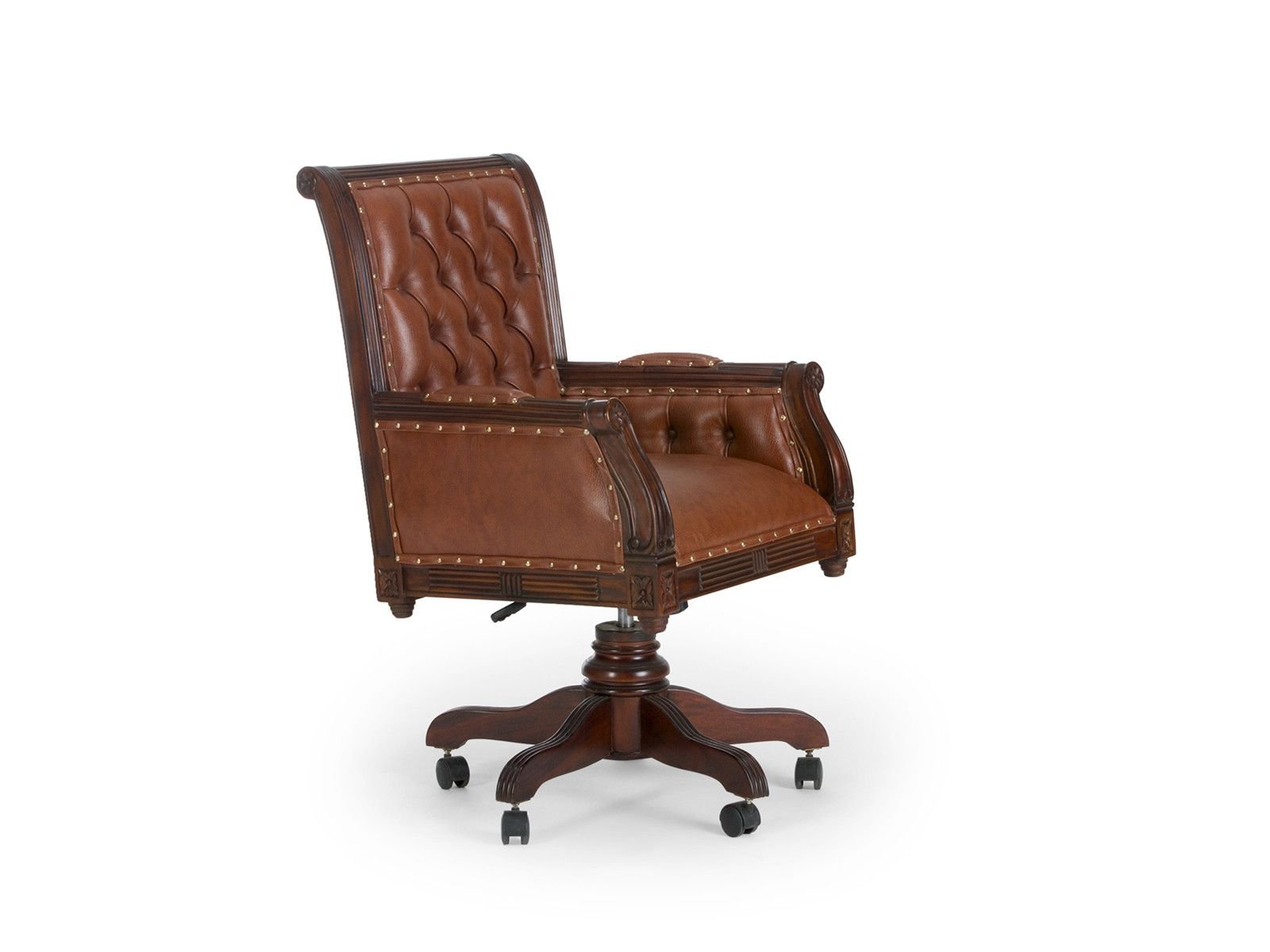Bürosessel Cambridge Echtleder braun Bürosessel Cambridge Echtleder braun Holz - Mahagoni 62x106x57 Schrägansicht