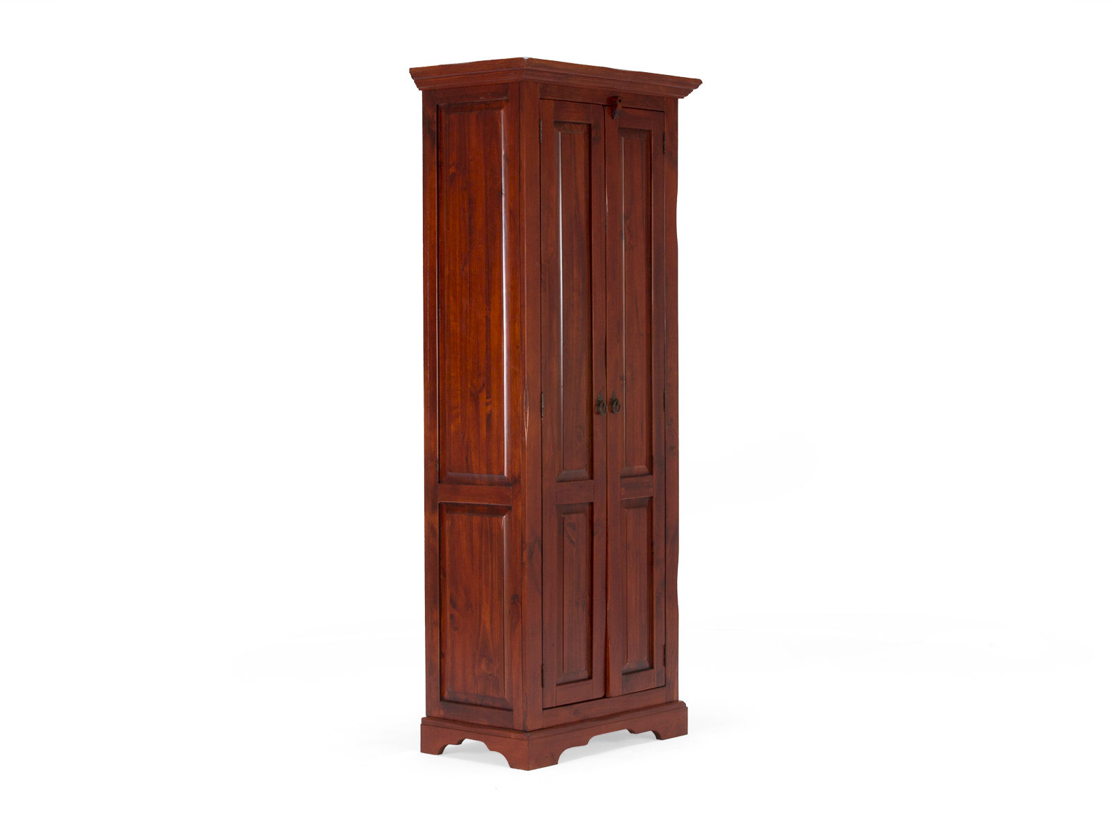 Freigestellte Frontansicht: Kleiderschrank Catana braun aus lackierter Kiefer (B75×H190×T44 cm), 2 Türen – Online-Möbelshop.