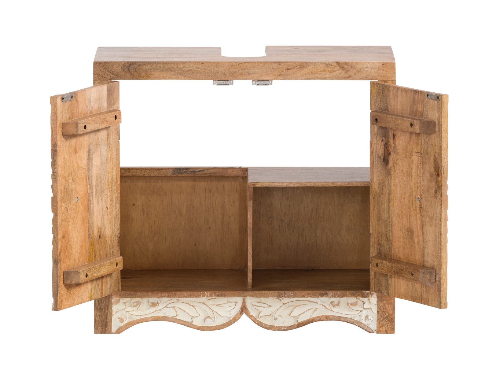 Waschbeckenunterschrank Delhi Holz - Mango 67x61x30 Frontansicht geöffnet