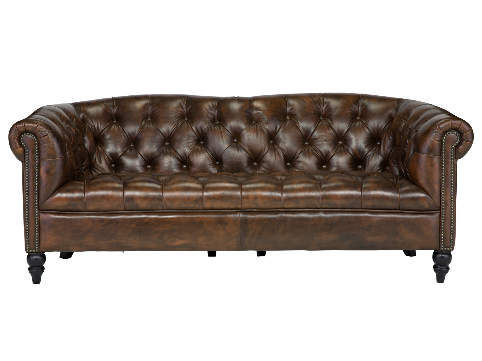 Sofa Chesterfield Shelford 3-Sitzer antik braun Echtleder 196x85x89 Frontansicht