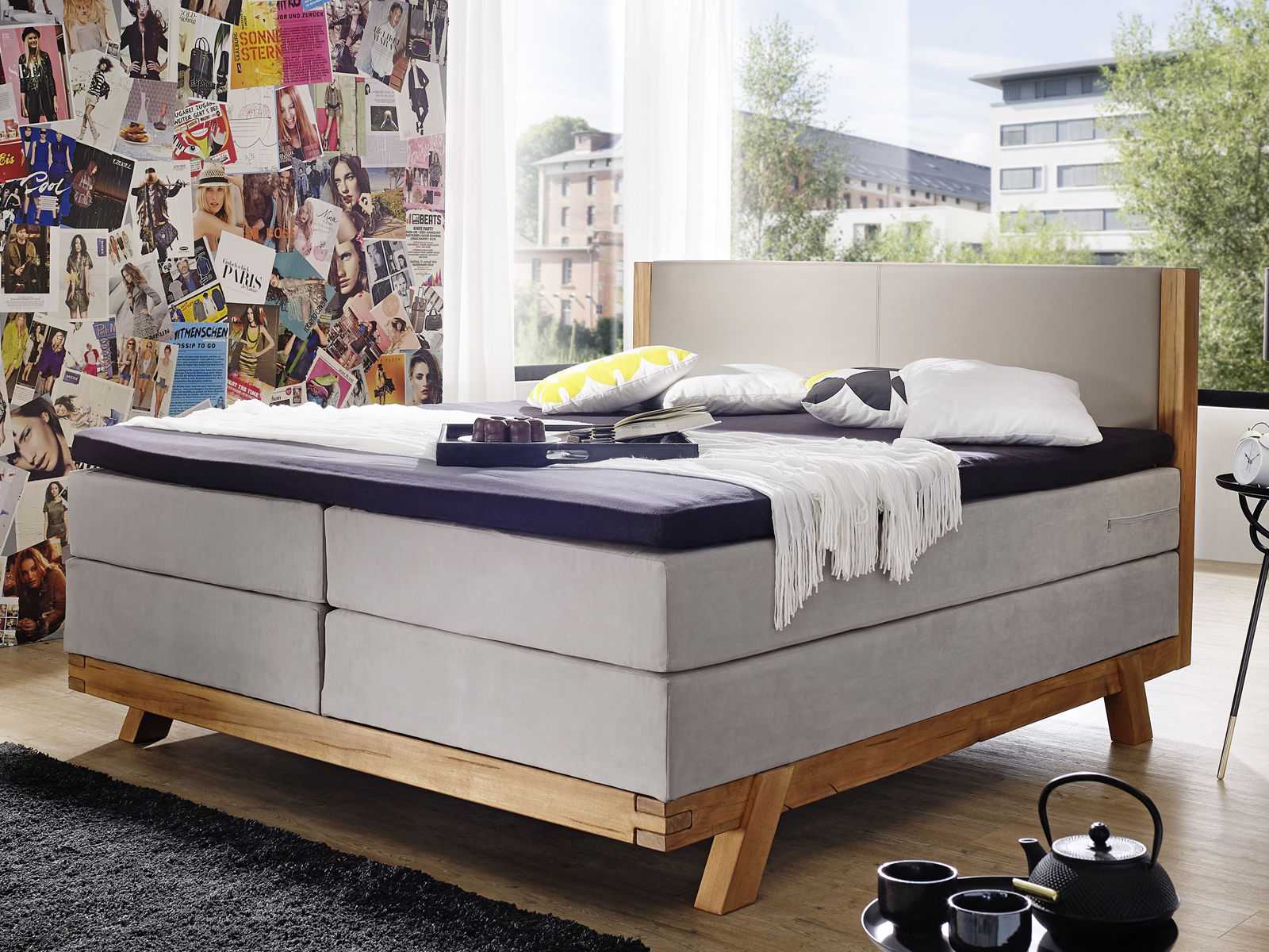 Bockspringbett Edgewood: elegantes Boxspringbett in modernem Schlafzimmer-Ambiente mit dezentem Dekor und sauberer Optik