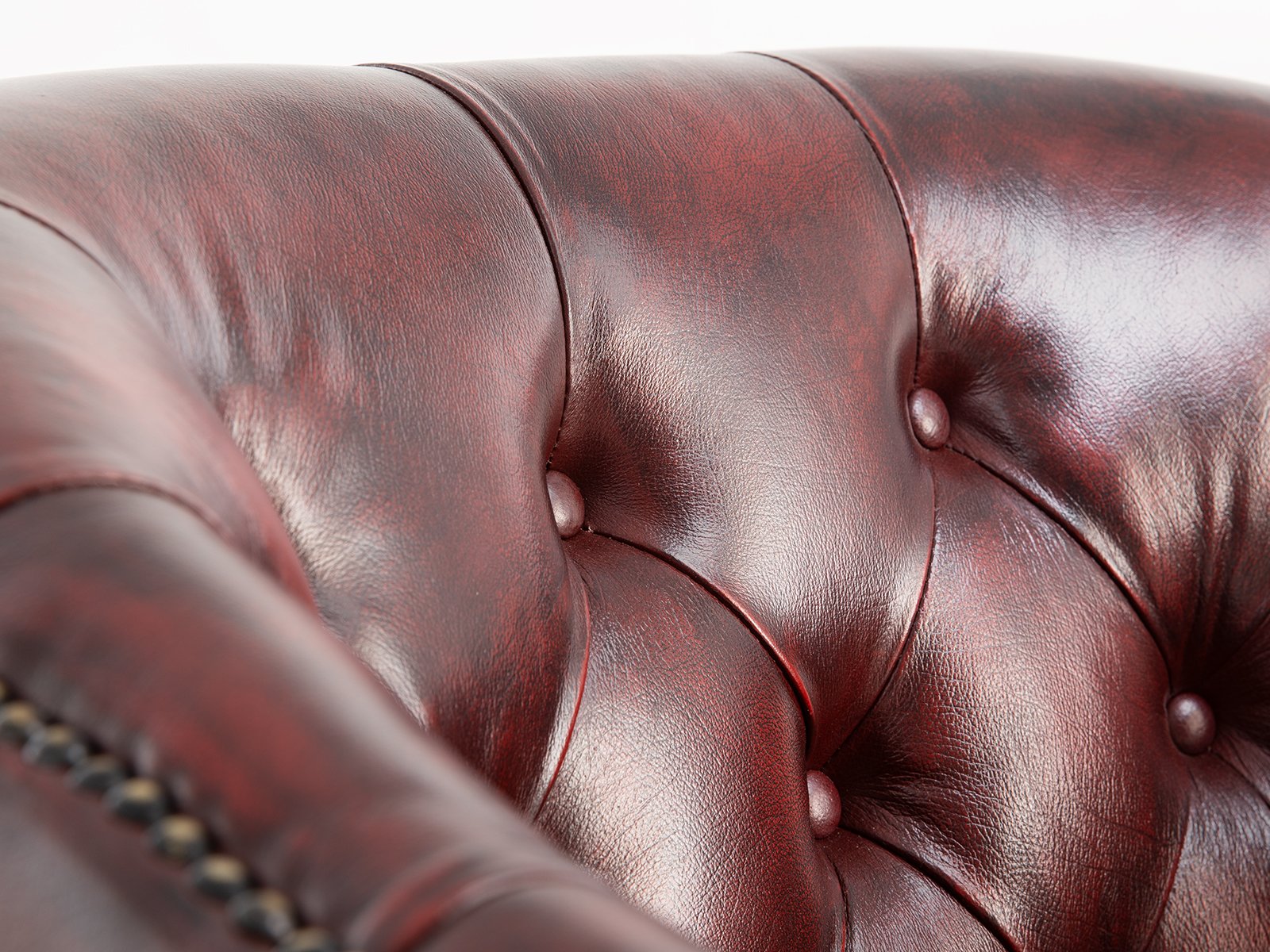 Sessel Chesterfield Oakland Echtleder rot 76x76x76 Detailbild