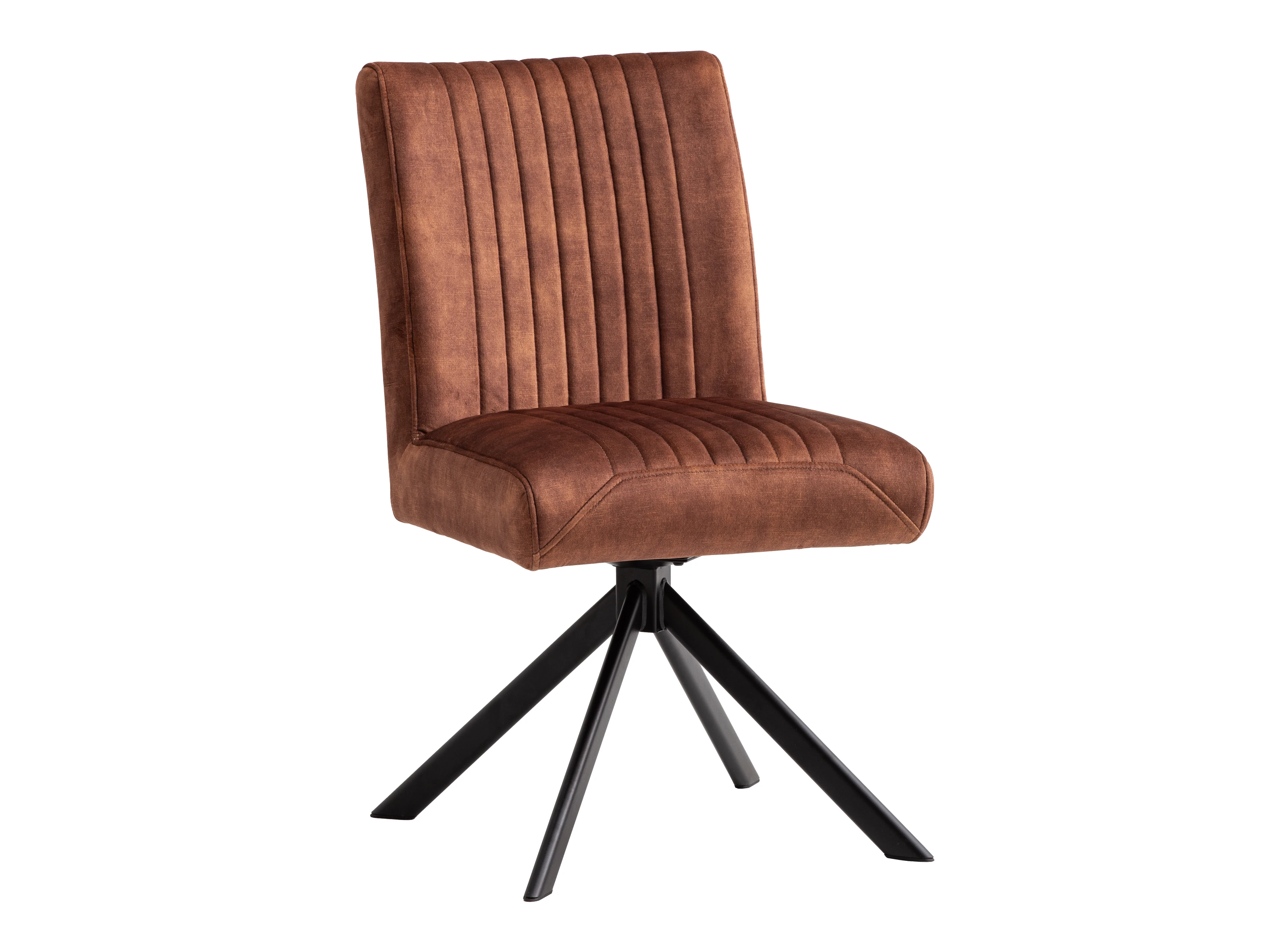 Freisteller 45°-Ansicht: Stuhl Canton braun, Polsterstuhl mit Polyesterbezug, Steppnähten und lackiertem Metallgestell. Freisteller 45°-Ansicht: Stuhl Canton braun, Polsterstuhl mit Polyesterbezug, Steppnähten und lackiertem Metallgestell.