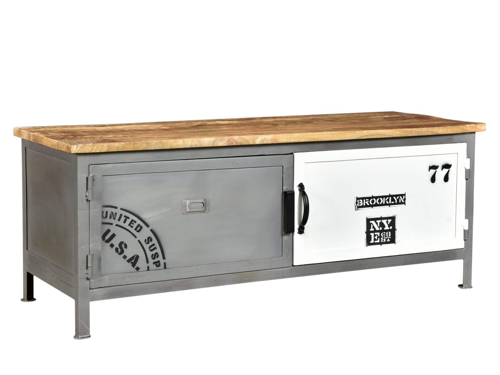 TV-Bank Pinetown TV-Bank Pinetown Metall - Holz Mango 110x42x40 Schrägansicht