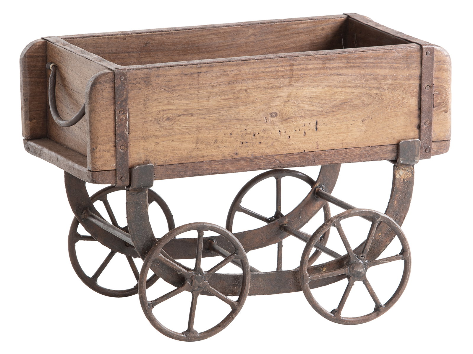 Produktfoto Freisteller 45° Ansicht: Marktwagen Ziegelform, rechteckiger Holz-Dekowagen (34×24×18 cm), gewachst, braun