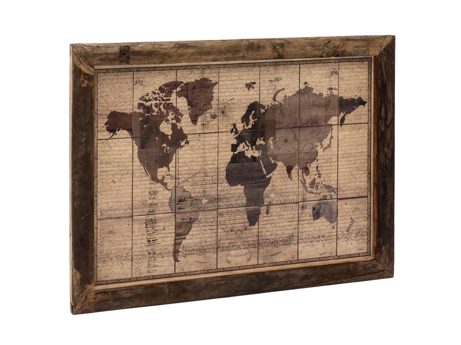 Wandbild World Map 120x90 Holz - recyceltes Hartholz 120x90x4 Schrägansicht