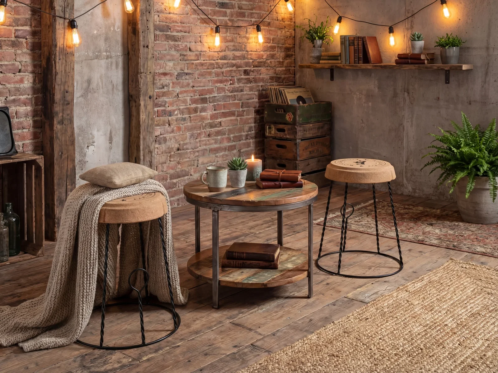 Designhocker aus Kork und Metall im markanten Korken-Look bringt natürliche Materialien und eine besondere Home-Retreat-Note in den Wohnraum
