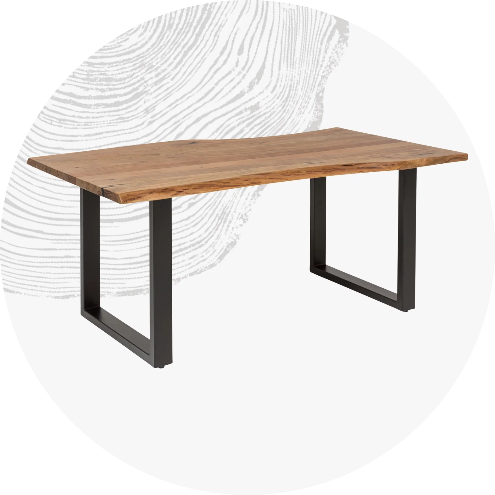 Moderner massiver Holztisch, rechteckig mit natürlicher Holzmaserung auf weißem Hintergrund – minimalistisches Skandi-Design
