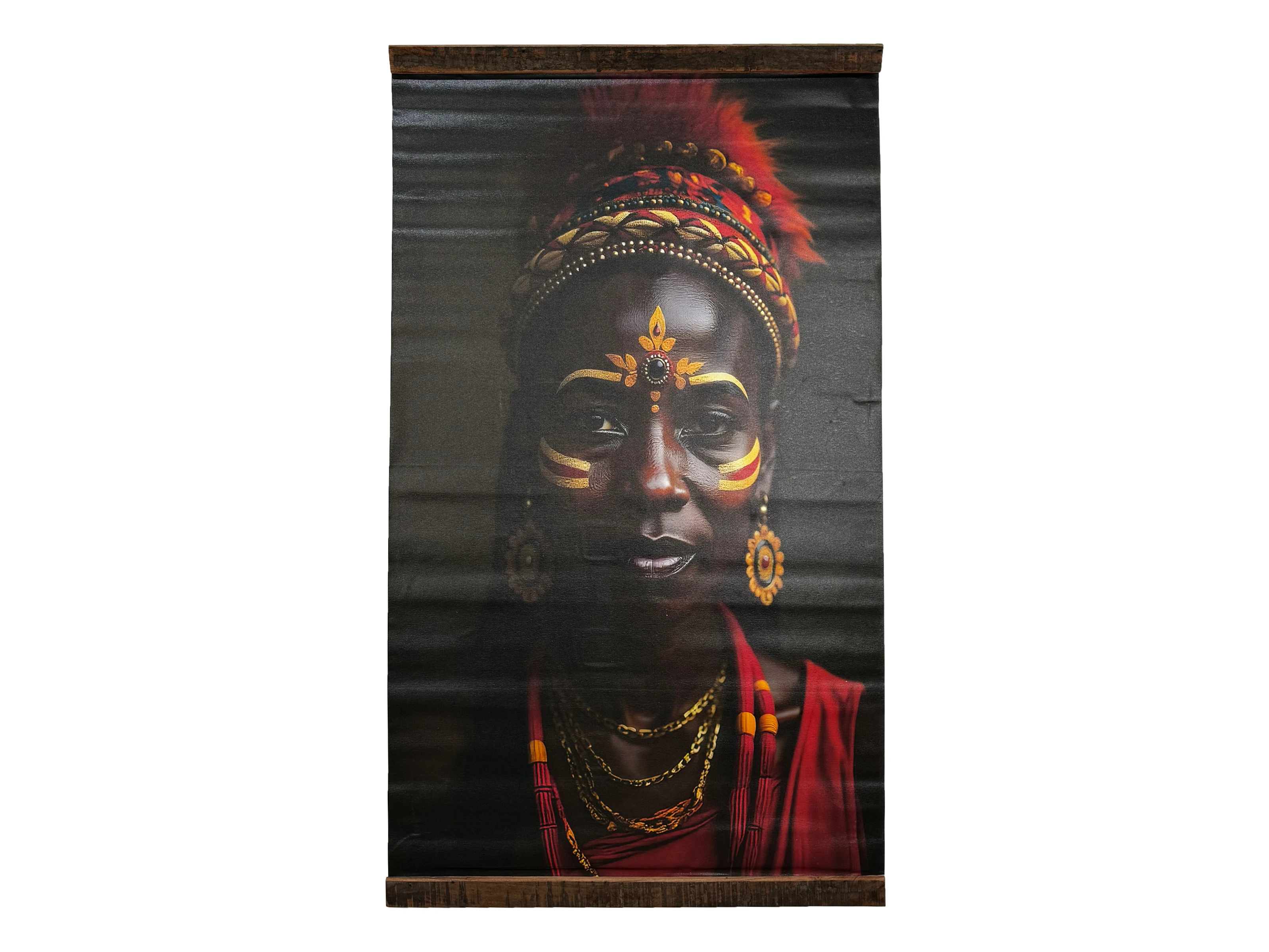 Freisteller Frontansicht Canvas-Wandbild 90×150 cm „Queen of Colors“ Porträt einer Frau mit bunter Kopfbedeckung