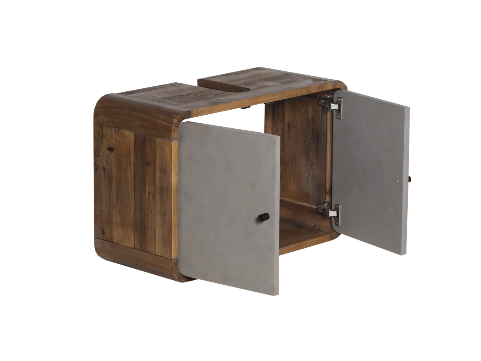 Waschbeckenunterschrank Dingle recycelte Pinie / MDF 67x45x30 Schrägansicht Waschbeckenunterschrank Dingle recycelte Pinie / MDF 67x45x30 Schrägansicht