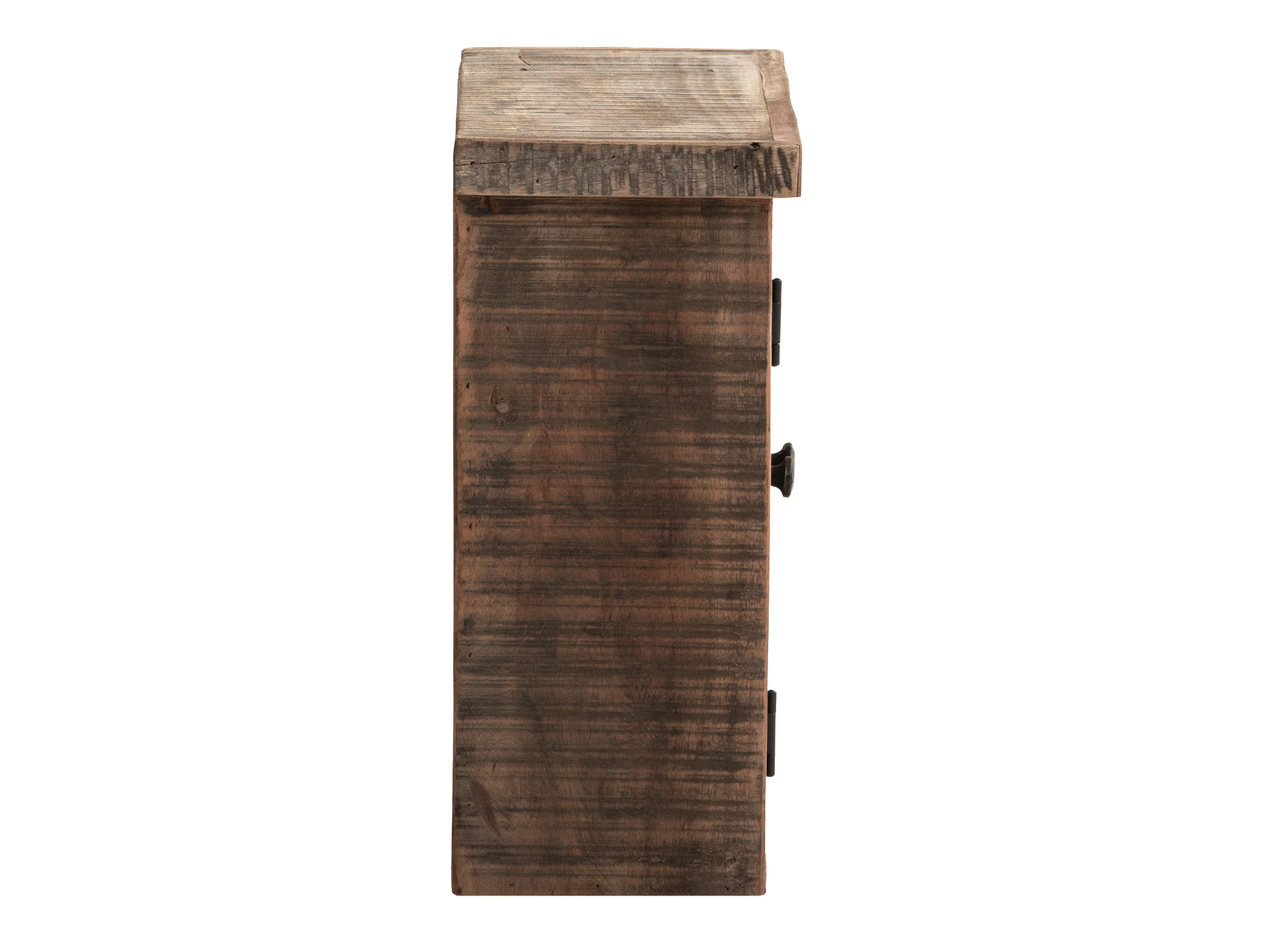 Spiegelschrank Sumatra, unbehandeltes Altholz, braun, Seitenansicht Freisteller, geschlossene Tür, 60×45×20?cm