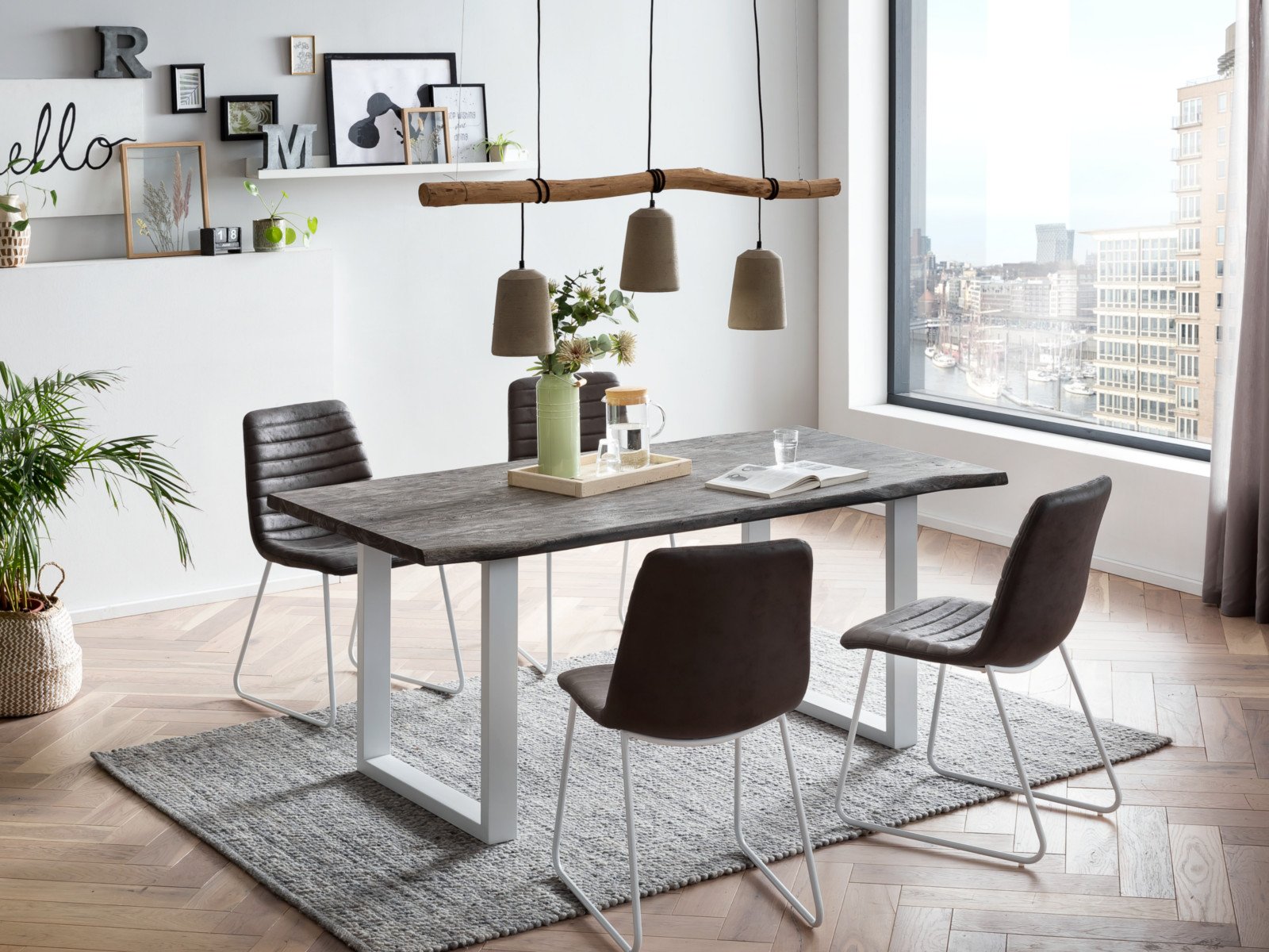 Esstisch Bullwer Akazie 230x100 Baumkante grau/weiß
