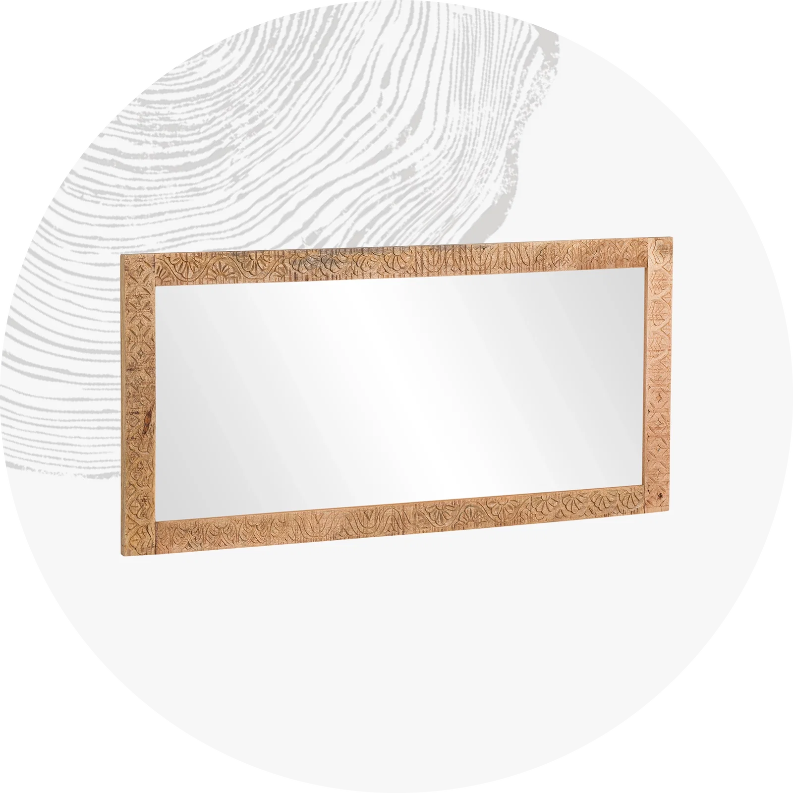 Wandspiegel mit warmem Holzrahmen, minimalistisches Design in natürlicher Holzoptik — ideal für Flur, Bad oder Schlafzimmer