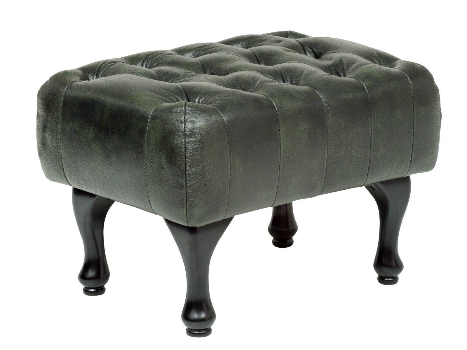 Hocker Chesterfield Pittsfield Echtleder grün Hocker Chesterfield Pittsfield Echtleder grün 60x42x45 Schrägansicht