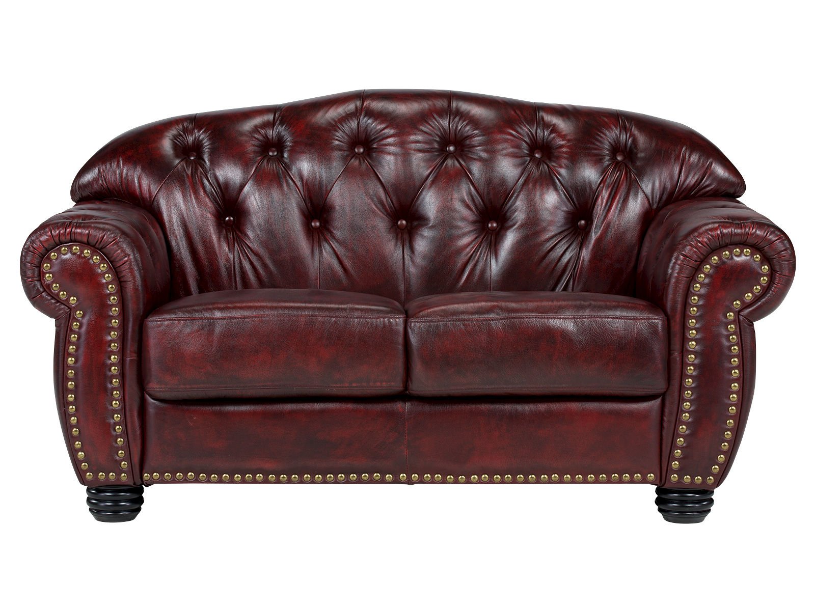 Sofa Chesterfield Hereford 2-Sitzer Echtleder rot 168x94x96 Frontansicht