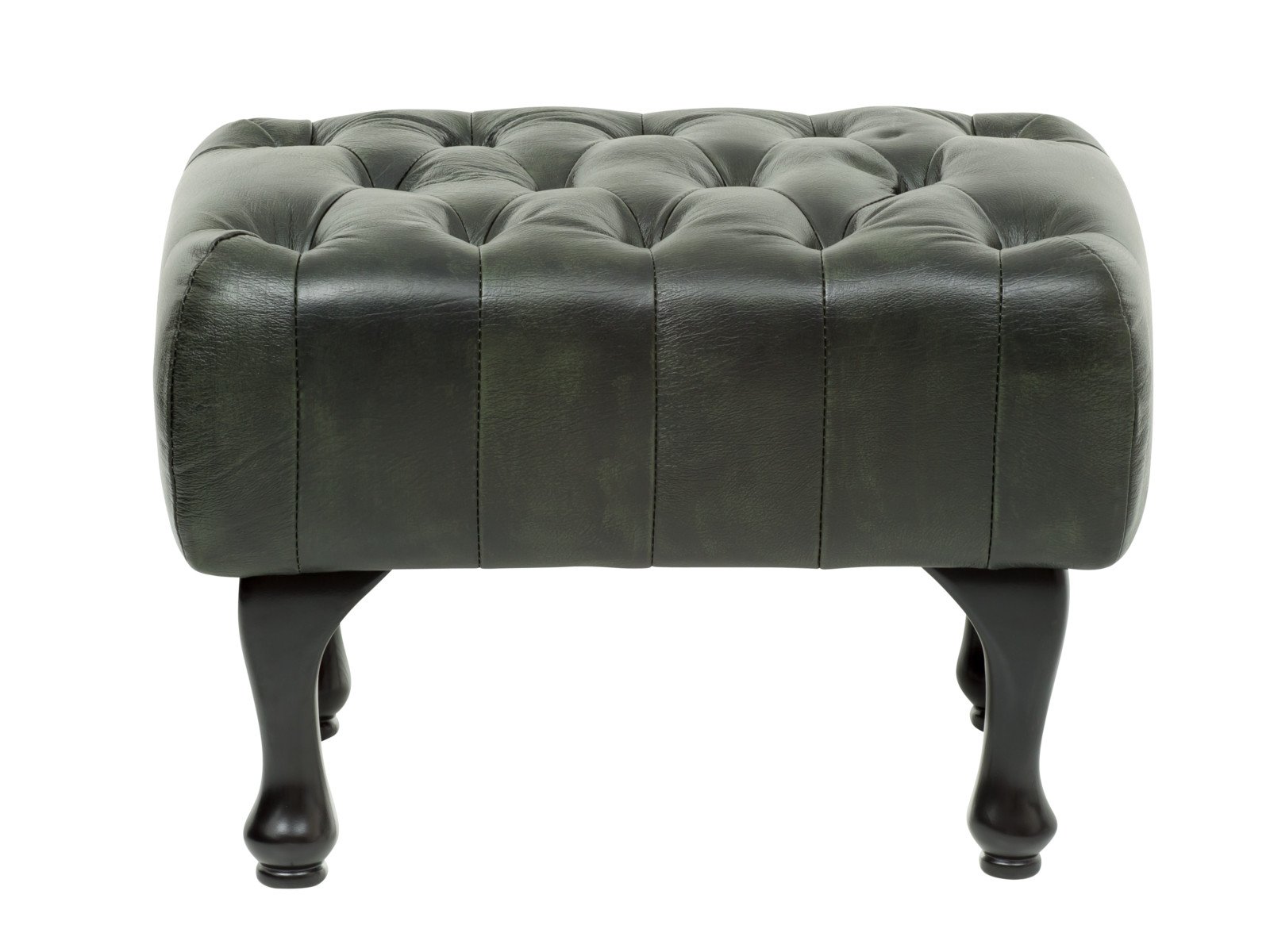 Hocker Chesterfield Pittsfield Echtleder grün 60x42x45 Frontansicht