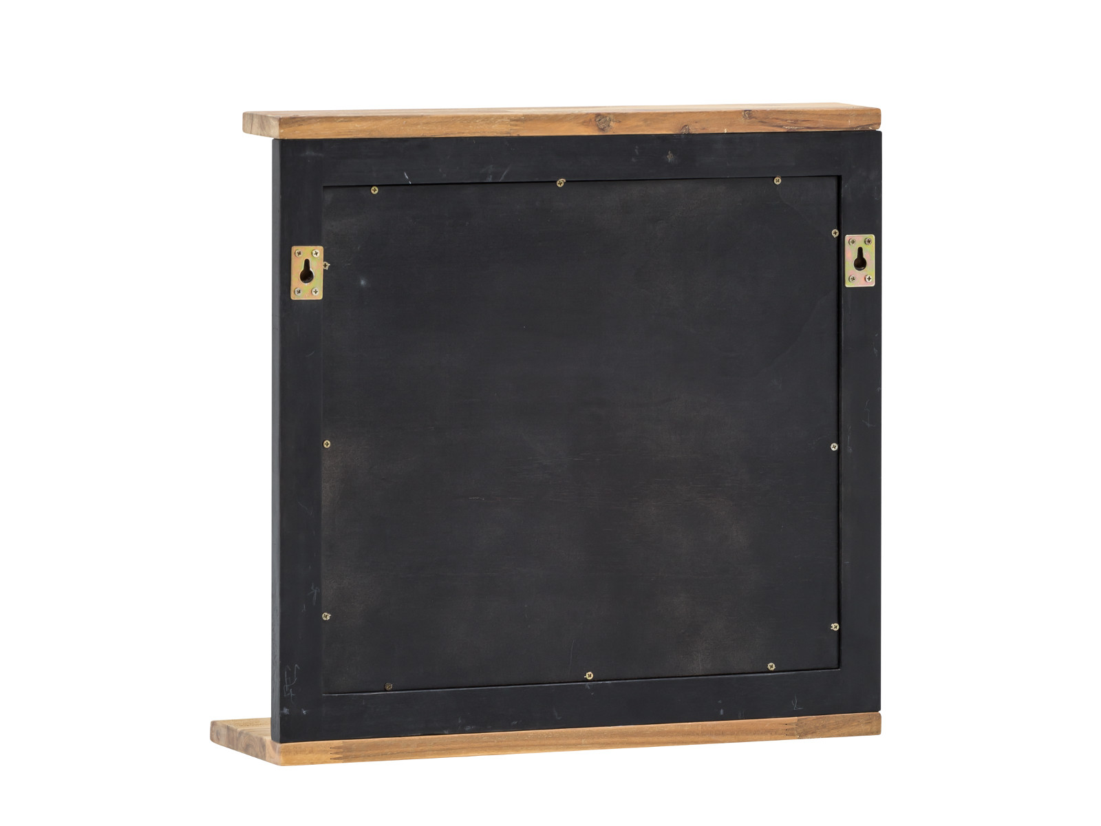 Freisteller Rückansicht des Badspiegels Jolo aus lackiertem Akazienholz (51×50×15 cm) mit integrierten Wandhaltern