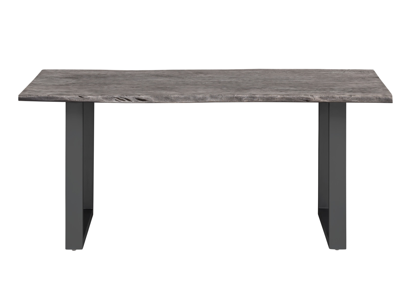 Freisteller Frontansicht Esstisch Bullwer in Grau mit Akazienholzplatte (230x100x75 cm) und schwarzen Metallbeinen