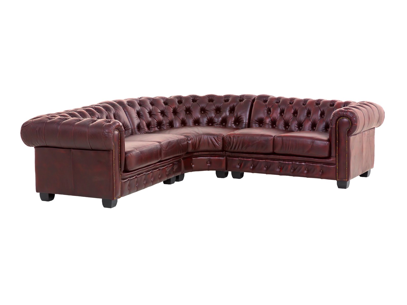 Ecksofa Chesterfield Echtleder rot 236x74x236 Schrägansicht