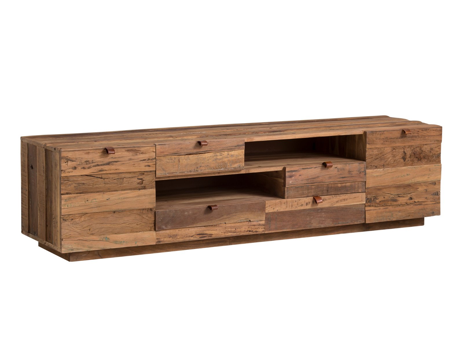 TV-Bank Oldwood Holz - recyceltes Altholz 180x45x45 Schrägansicht