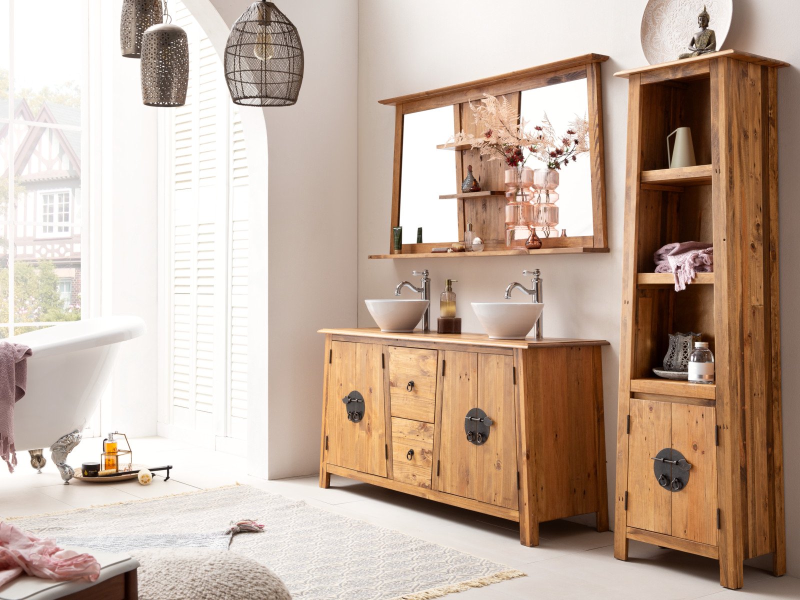 Badmöbel Set Rangun 2teilig Badmöbel Set Rangun 2teilig Holz - Pinie 140x75x45