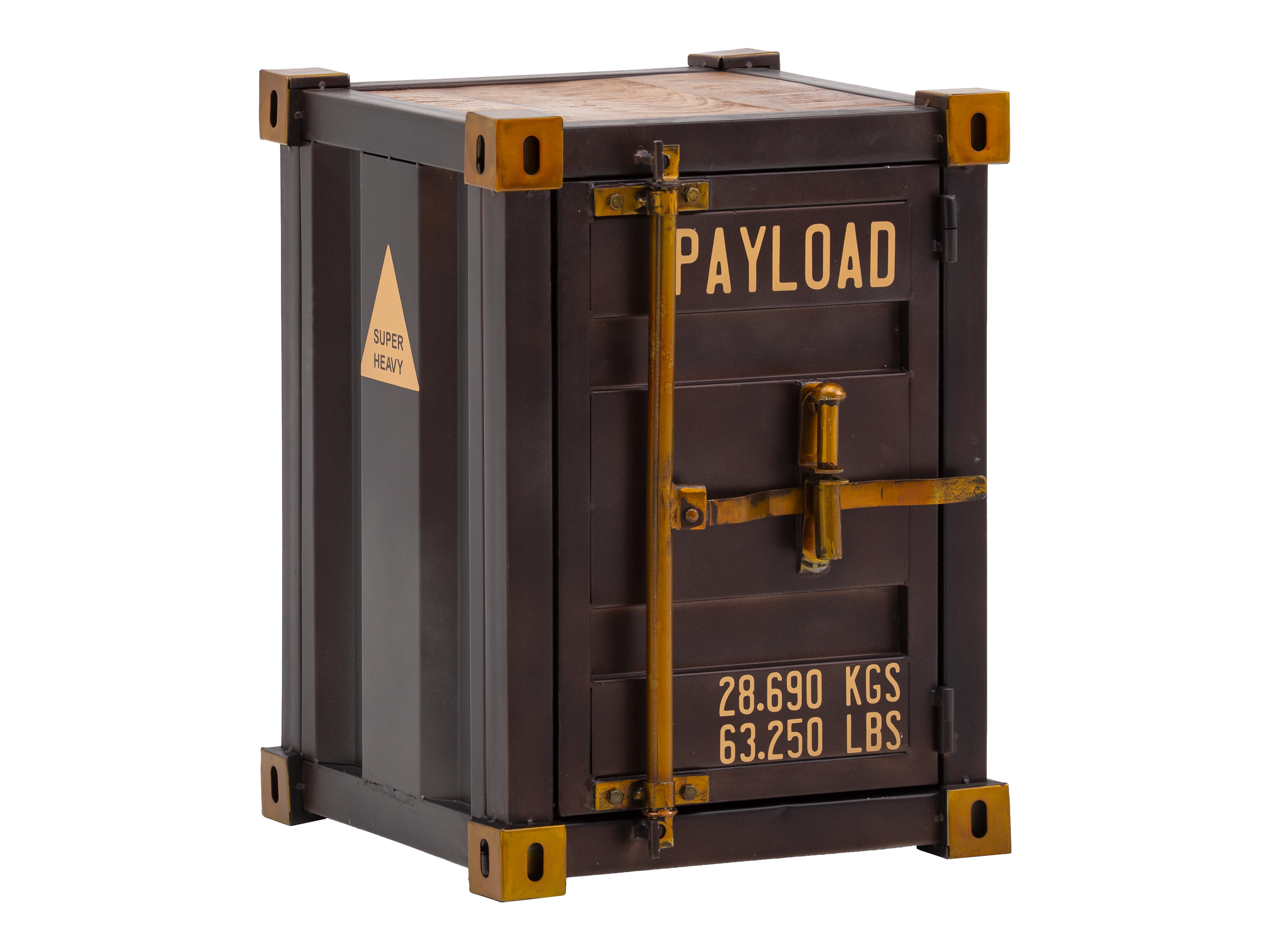 Beistelltisch Cargon, 45°-Ansicht Cargo-Container-Design aus lackiertem Metall & Mangoholz, 41×56×41 cm, braun 1 Tür rechts Beistelltisch Cargon, 45°-Ansicht Cargo-Container-Design aus lackiertem Metall & Mangoholz, 41×56×41 cm, braun 1 Tür rechts