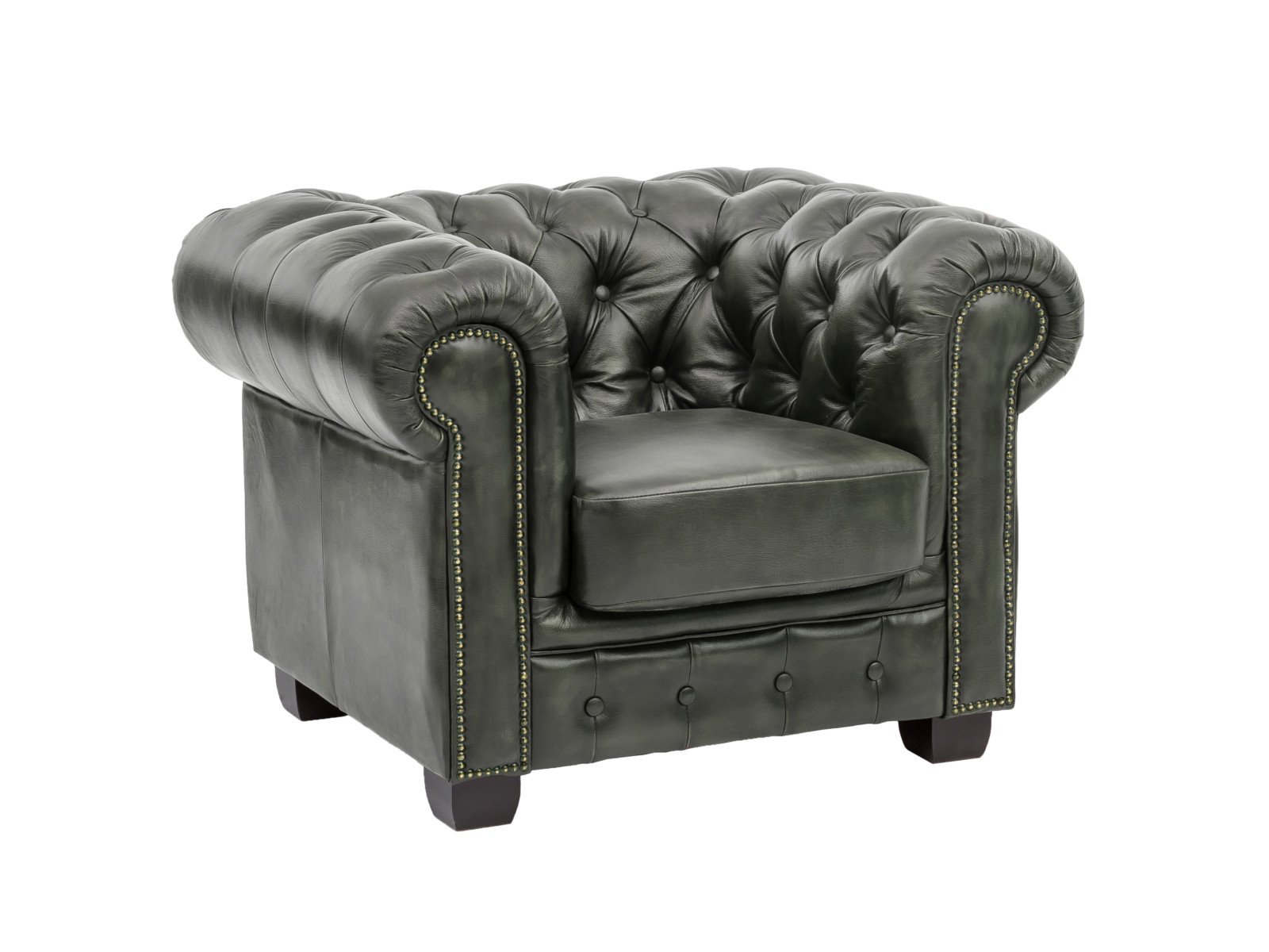 Sessel Chesterfield Echtleder grün 100x72x90 Schrägansicht