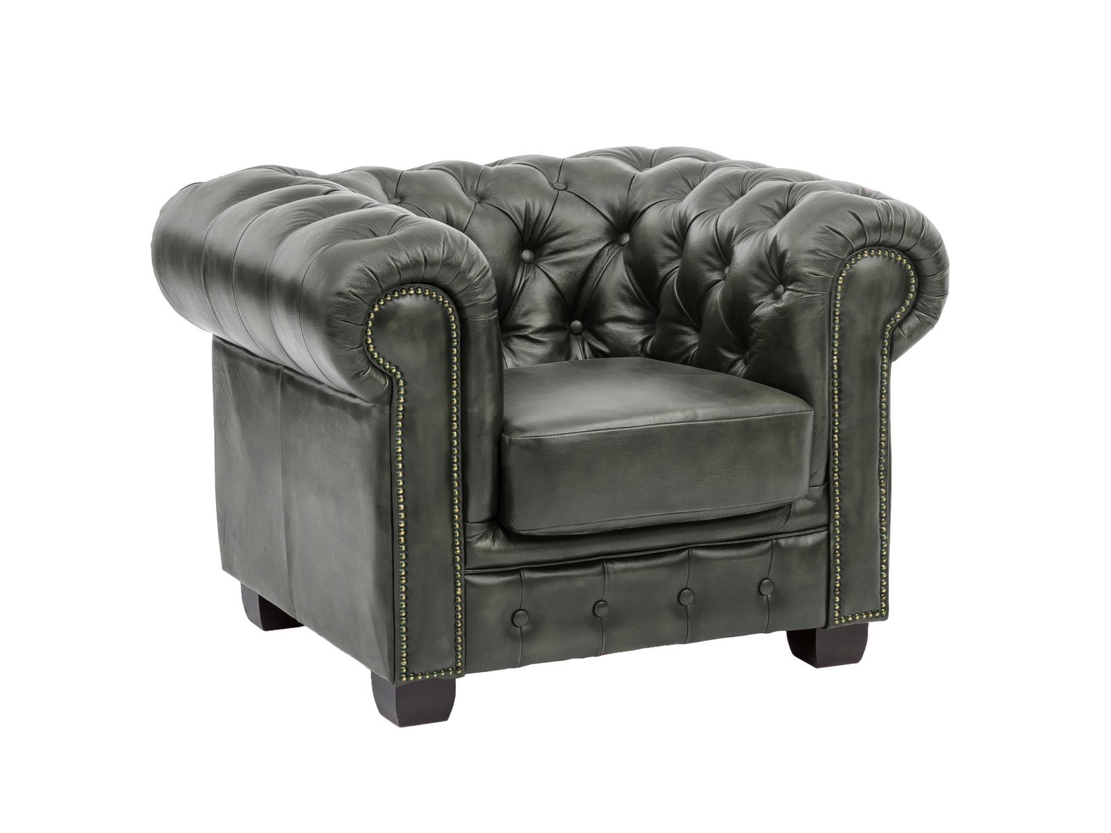 Sessel Chesterfield Echtleder grün Sessel Chesterfield Echtleder grün 100x72x90 Schrägansicht