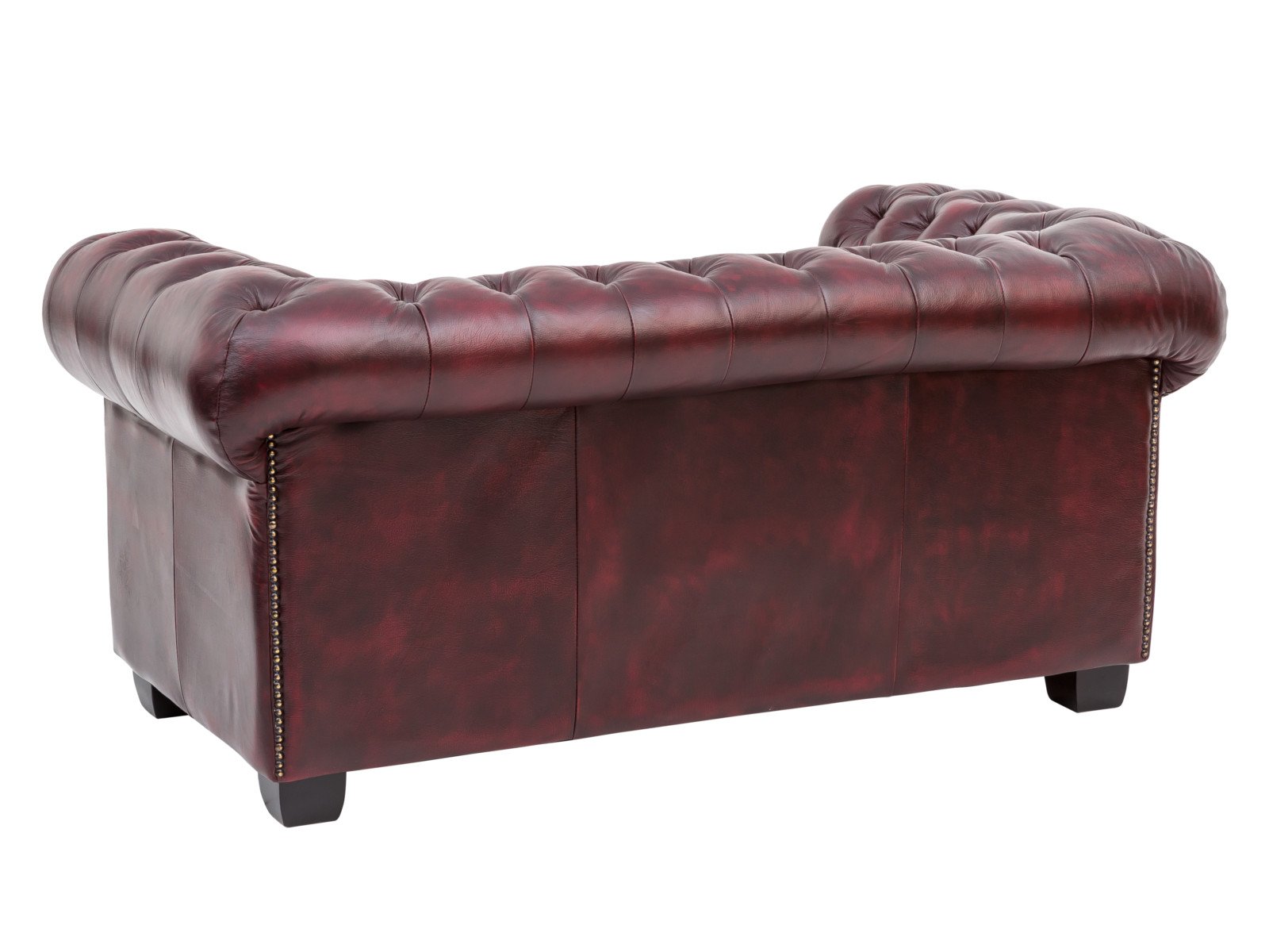 Sofa Chesterfield 2-Sitzer Echtleder rot 155x72x90 Rückansicht