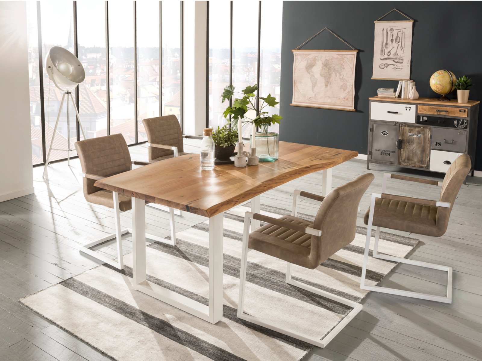 Esstisch Bullwer Akazie weiss 140x90 cm Holz - Akazie 140x75x90