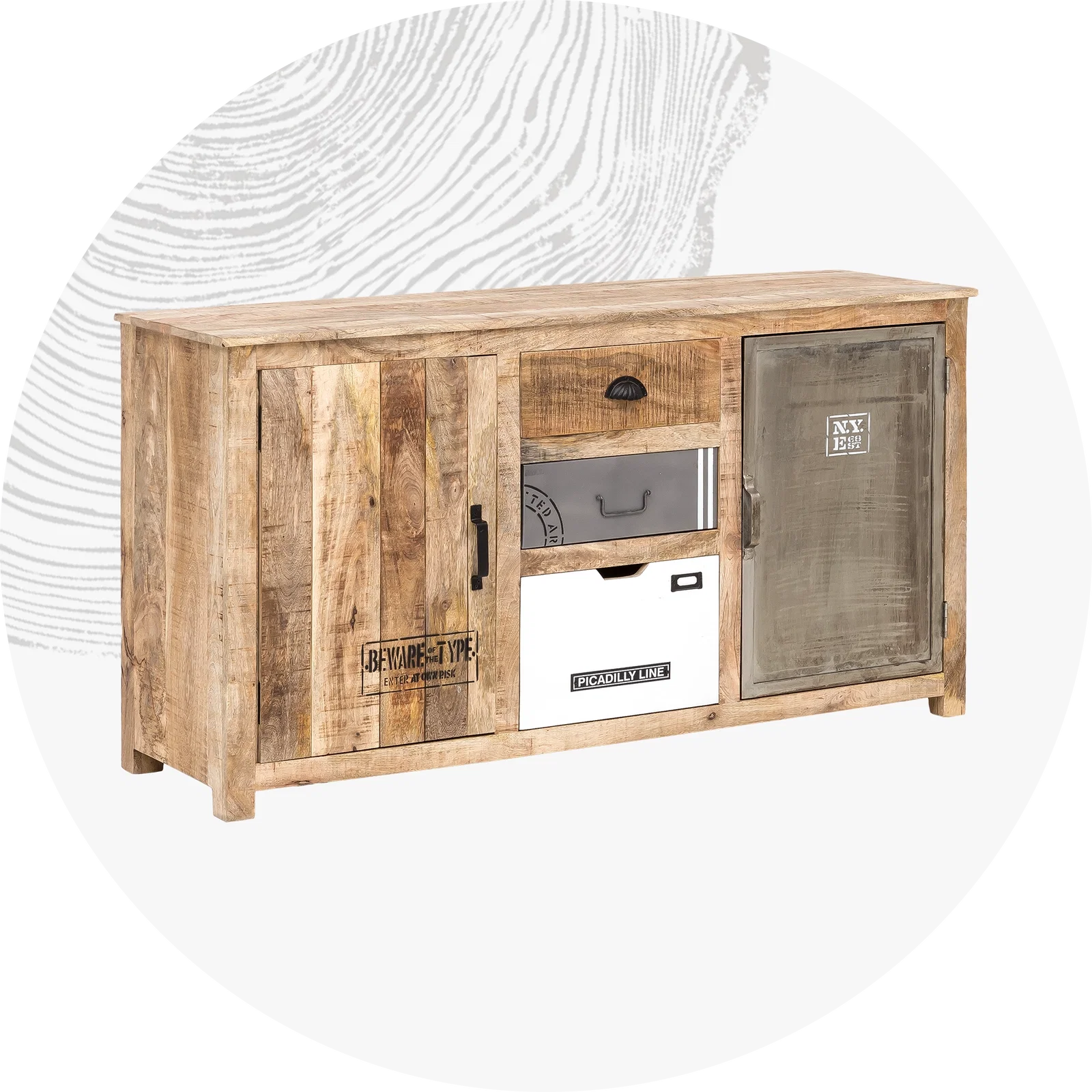 Modernes Sideboard aus Holz mit warmer Maserung, minimalistisches Wohnzimmermöbel für Aufbewahrung und Dekoration