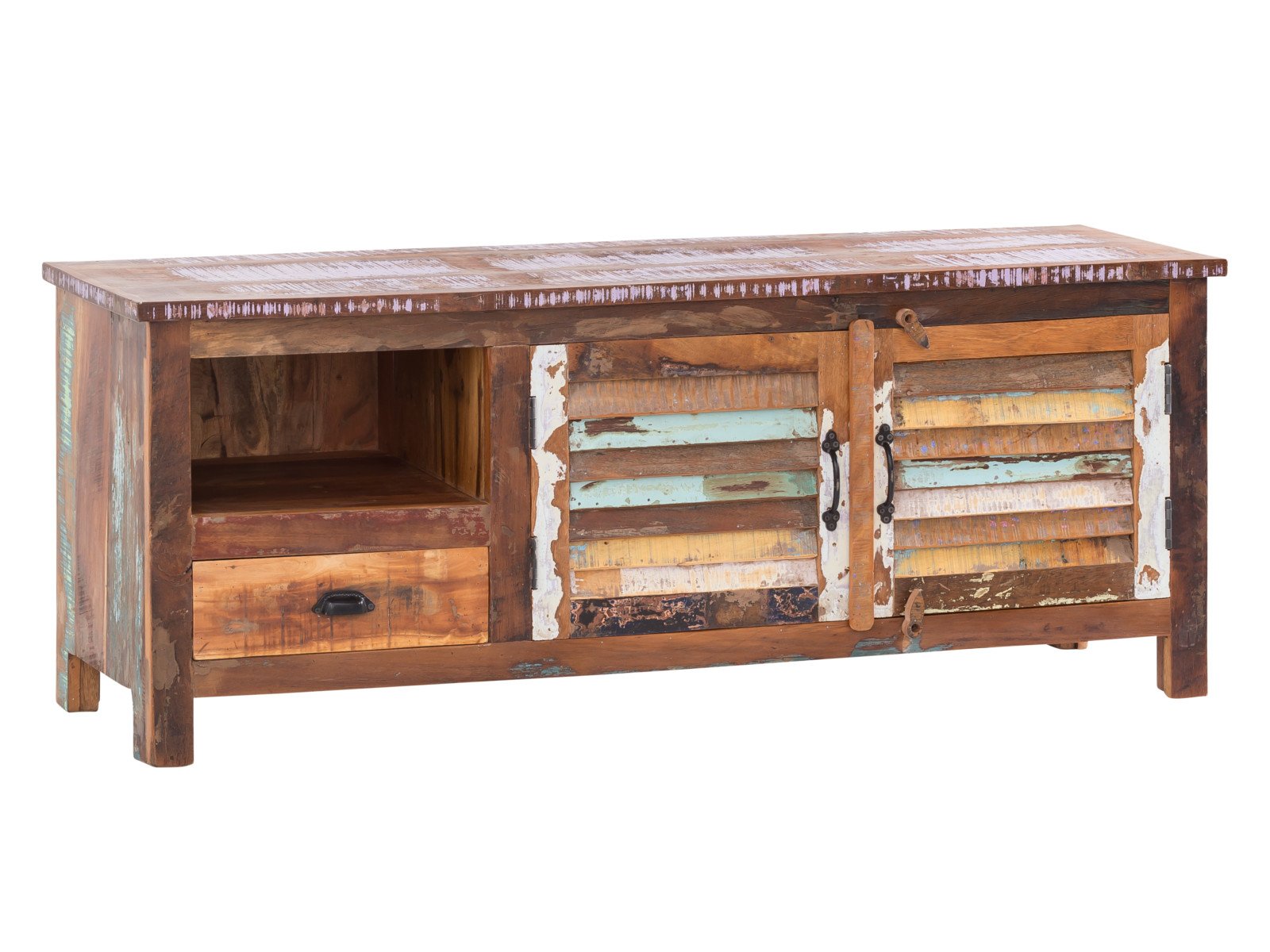 TV-Bank Wakefield TV-Bank Wakefield Holz - recyceltes Hartholz 150x60x50 Schrägansicht