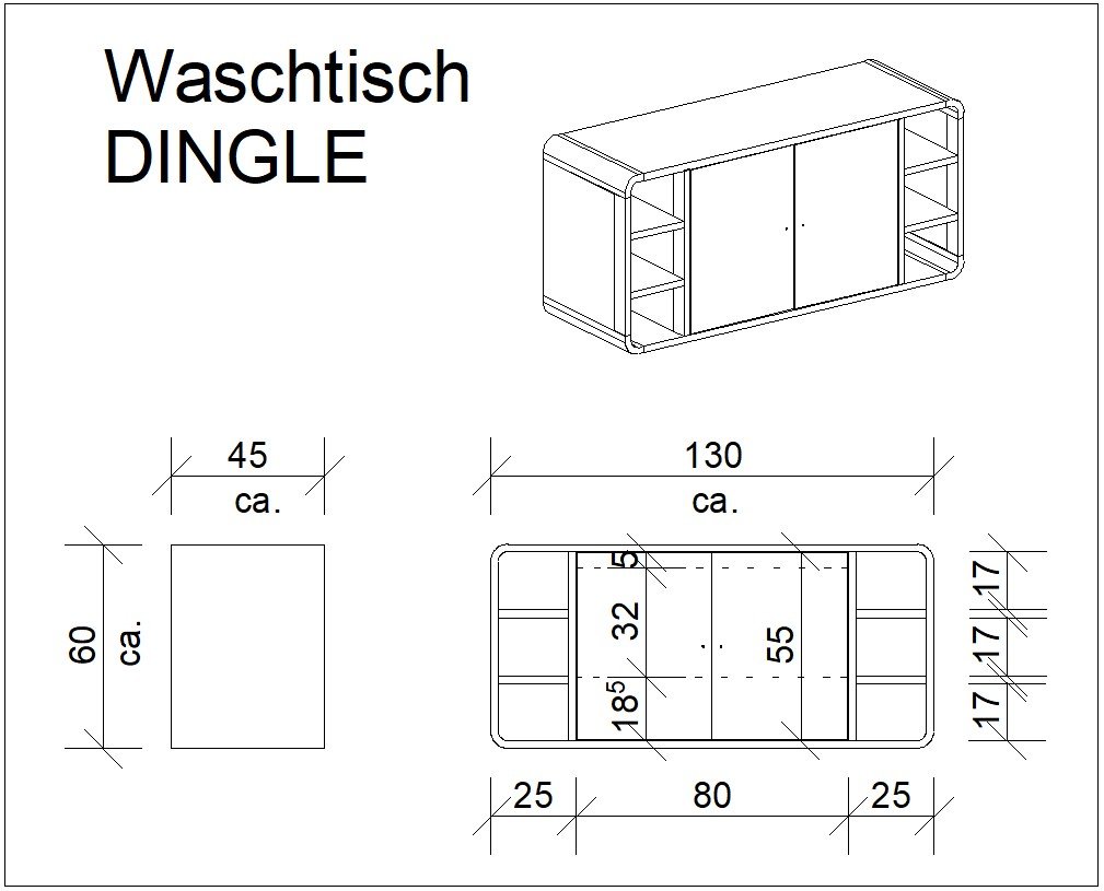 Waschtisch Dingle recycelte Pinie / MDF 130x60x45