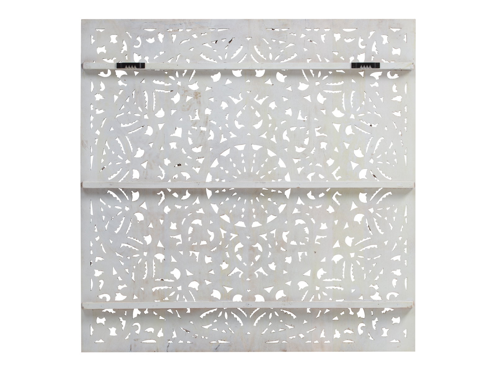 Freisteller-Frontansicht Wandbild Sambesi 150×150×12 cm aus lackiertem grauen Mangoholz mit ornamentaler Laserausfräsung
