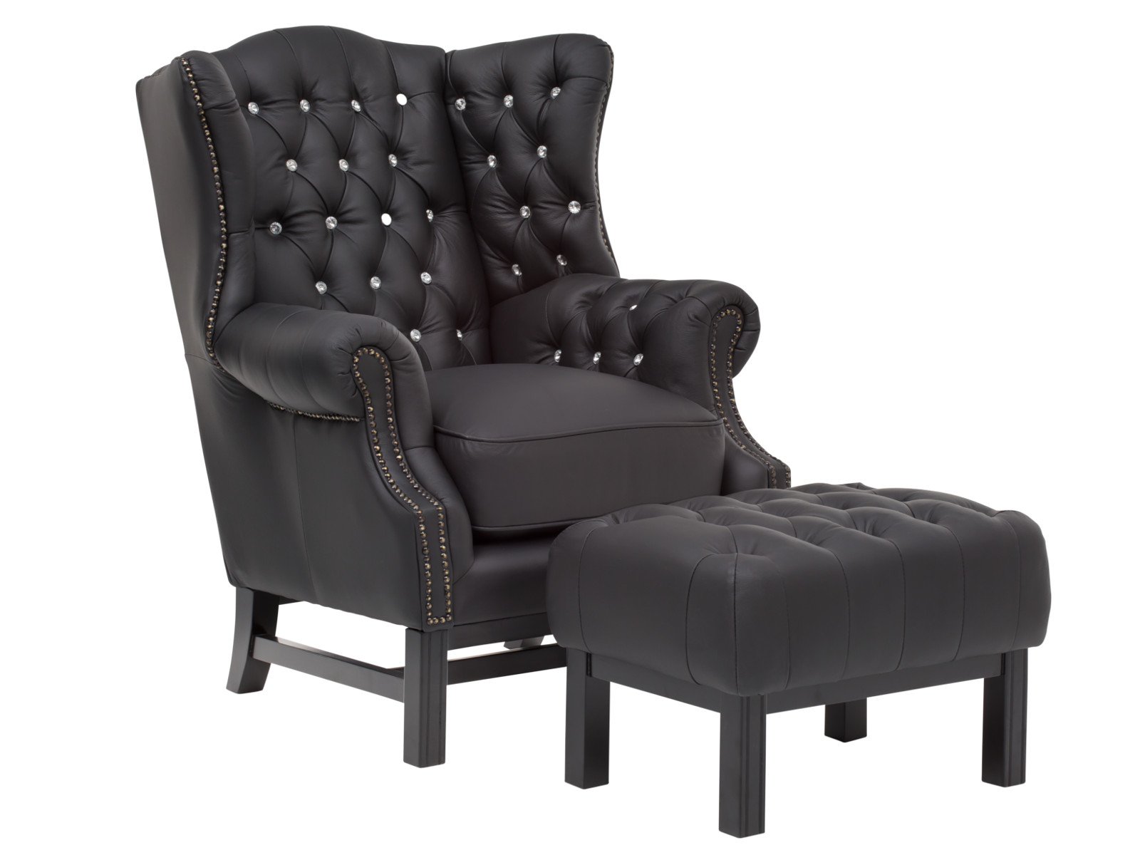 Sessel Chesterfield Kingsfield schwarz Echtleder Strass
