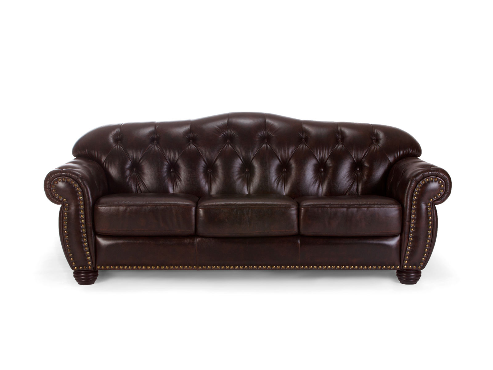 Sofa Chesterfield Hereford 3-Sitzer Echtleder braun 224x94x96 Frontansicht