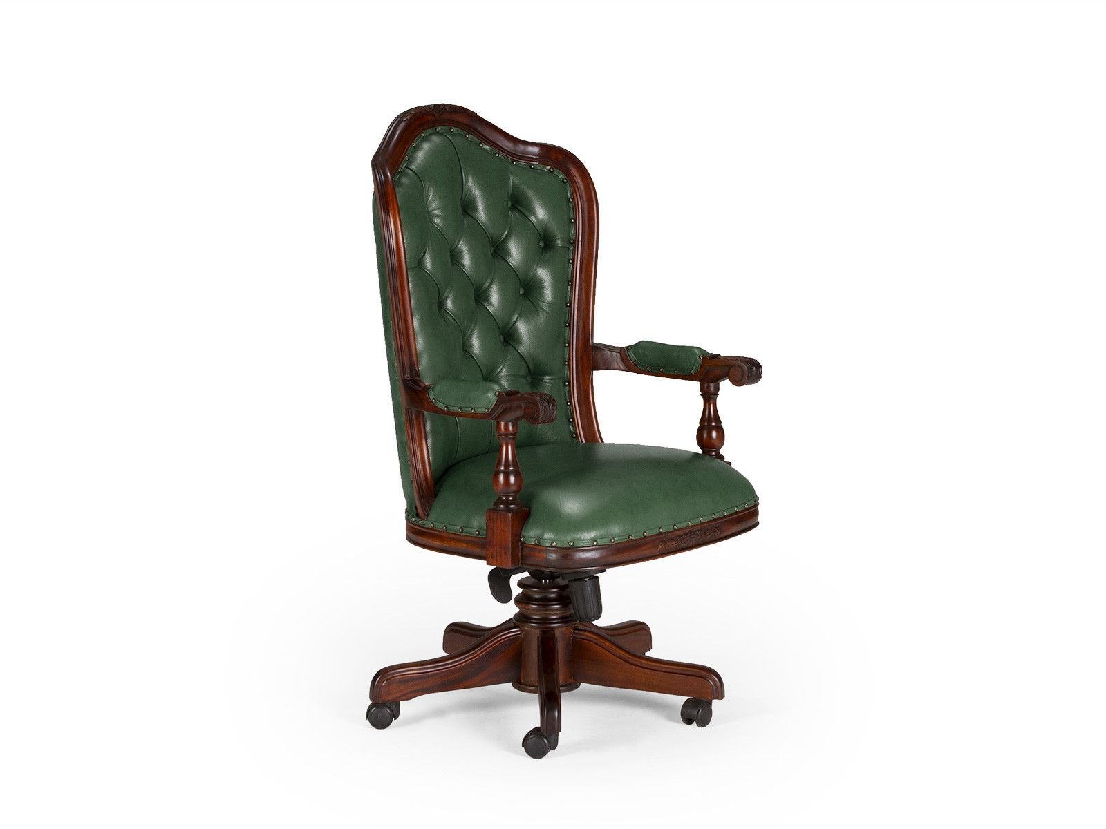 Bürostuhl Cambridge Echtleder grün Bürosessel Cambridge II grün Holz - Mahagoni 65x119x57