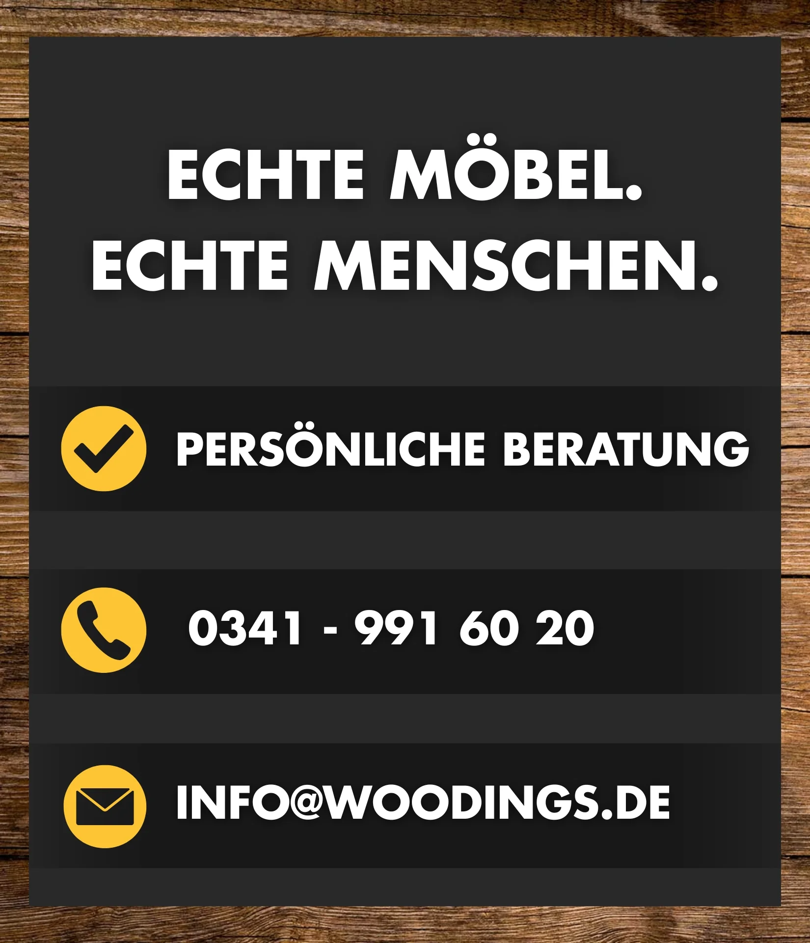 Woodkings Service-Banner mit Icons für Kundenservice, Lieferung und Montage vor hellem Holzhintergrund