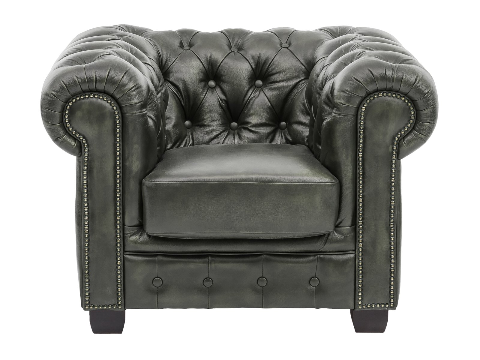 Chesterfield Sofa Garnitur antik grün Echtleder 210x72x90 Frontansicht