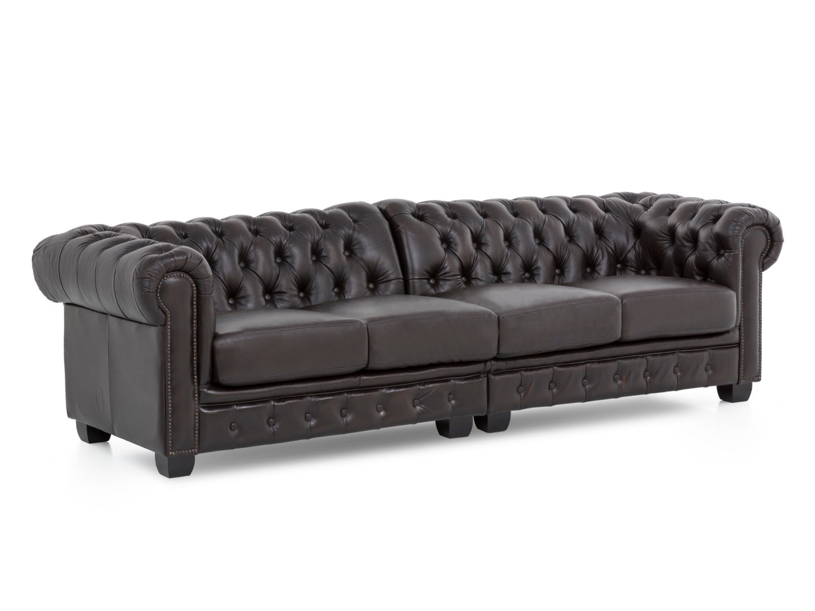 Sofa Chesterfield 4-Sitzer Echtleder braun 268x72x100 Schrägansicht