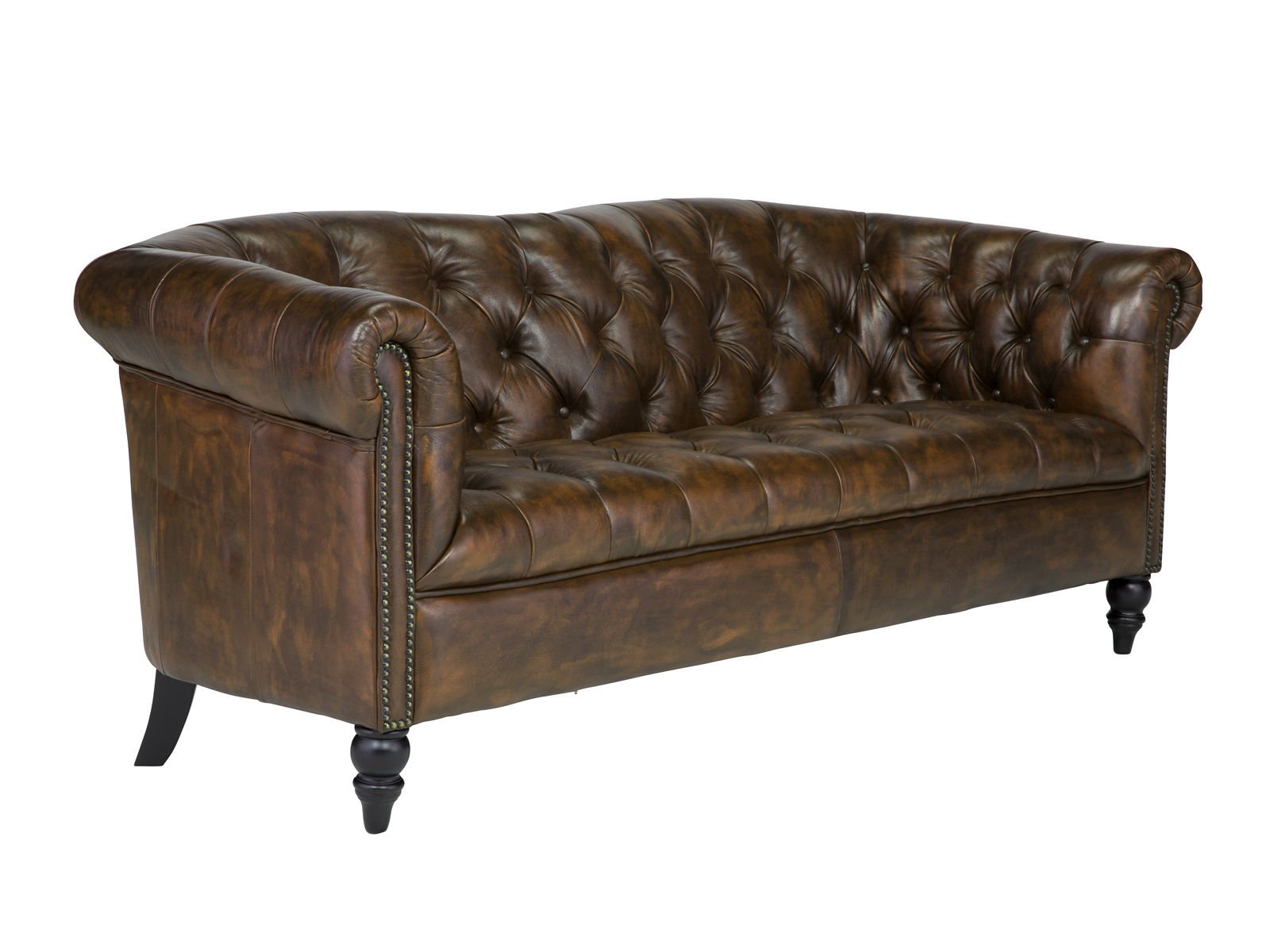 Sofa Chesterfield Shelford 3-Sitzer antik braun Sofa Chesterfield Shelford 3-Sitzer antik braun Echtleder 196x85x89 Schrägansicht