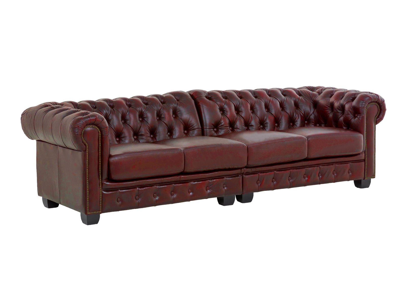 Sofa Chesterfield 4-Sitzer Echtleder rot Sofa Chesterfield 4-Sitzer Echtleder rot 268x72x100 Schrägansicht